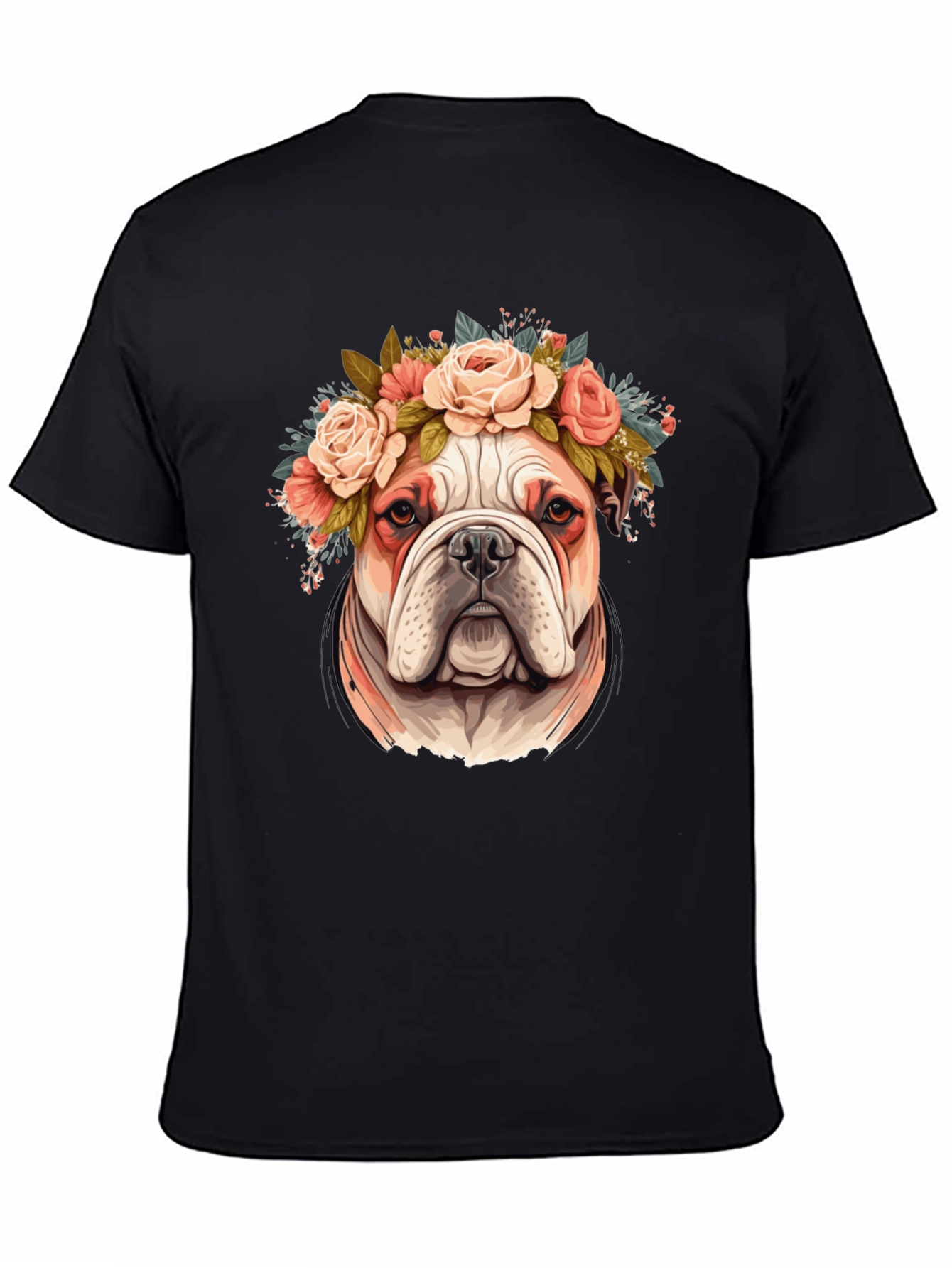 Bulldog Floral Crown T-Shirt - Black