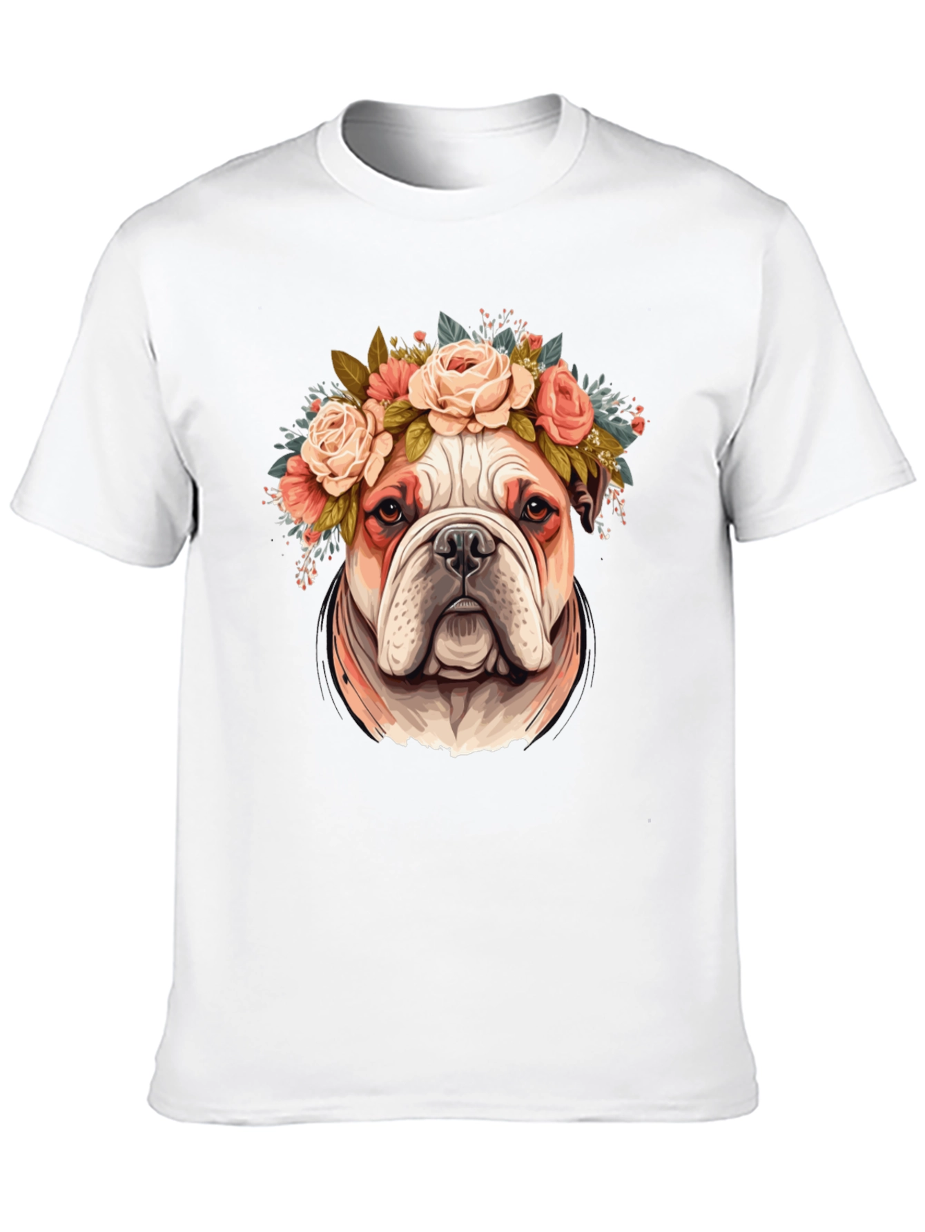 Bulldog Floral Crown T-Shirt - Black