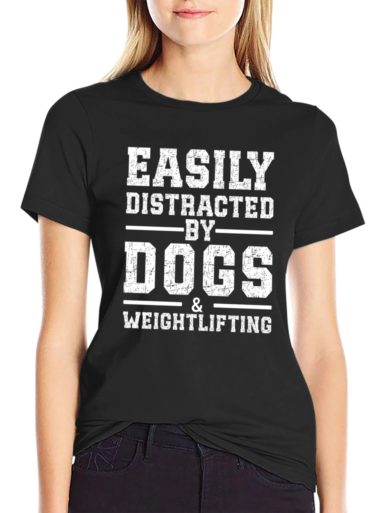 Easily Distracted By Dogs & Weightlifting Black T-Shirt