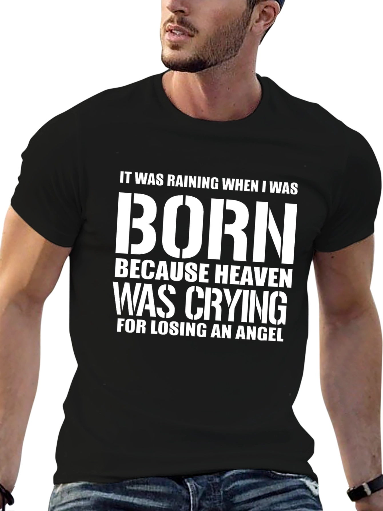 Heaven Crying Angel Born Black T-Shirt