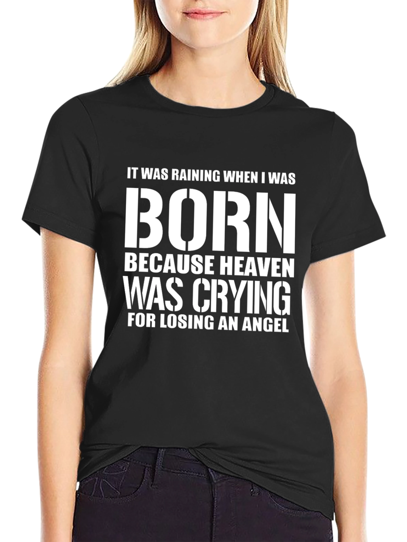Heaven Crying Angel Born Black T-Shirt