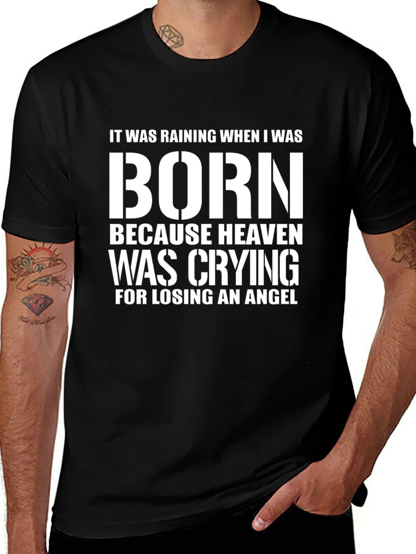 Heaven Crying Angel Born Black T-Shirt