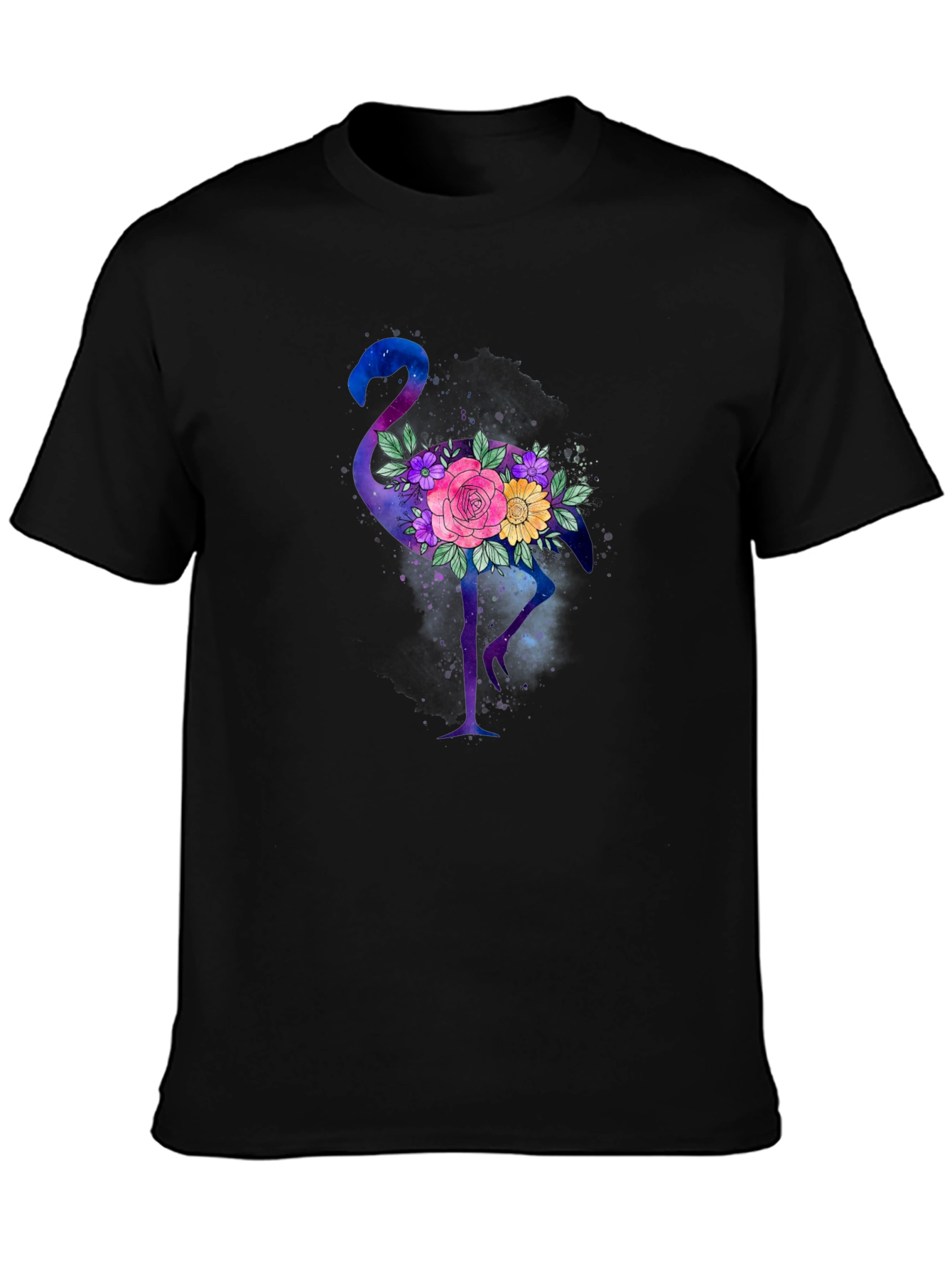 Floral Flamingo Black T-Shirt