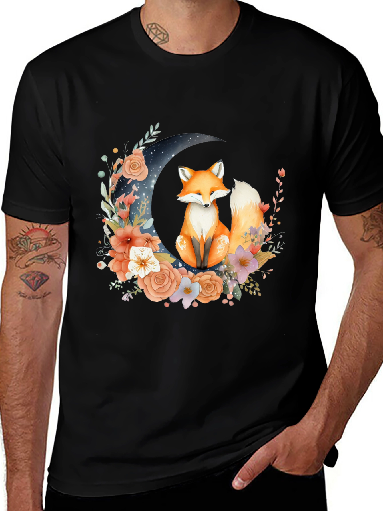 Floral Fox on Moon T-Shirt