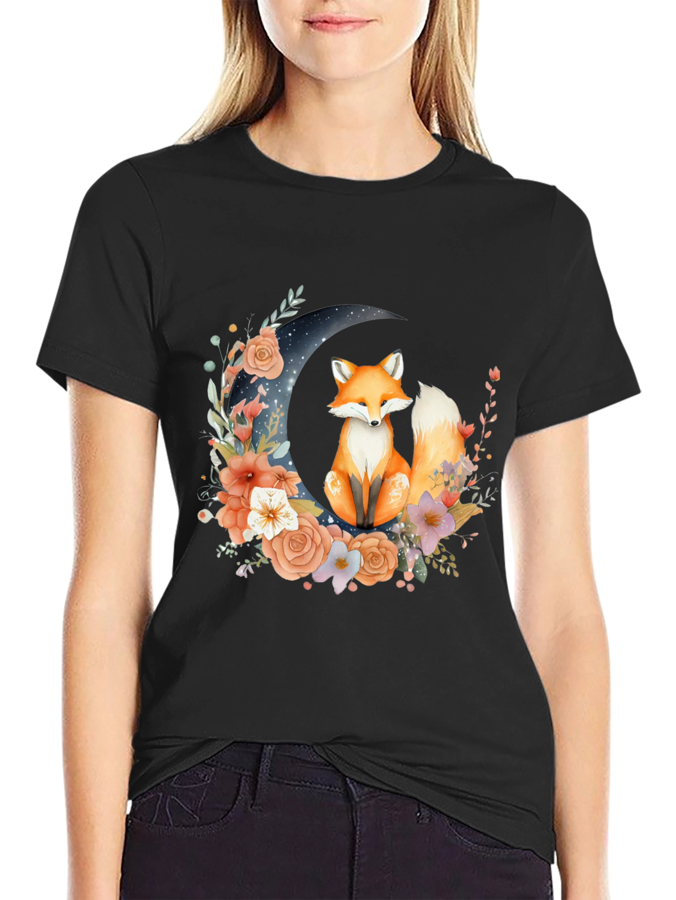 Floral Fox on Moon T-Shirt