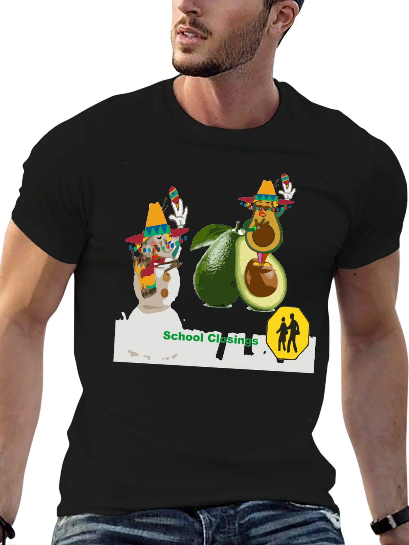 Festive Avocado & Snowman Graphic Tee