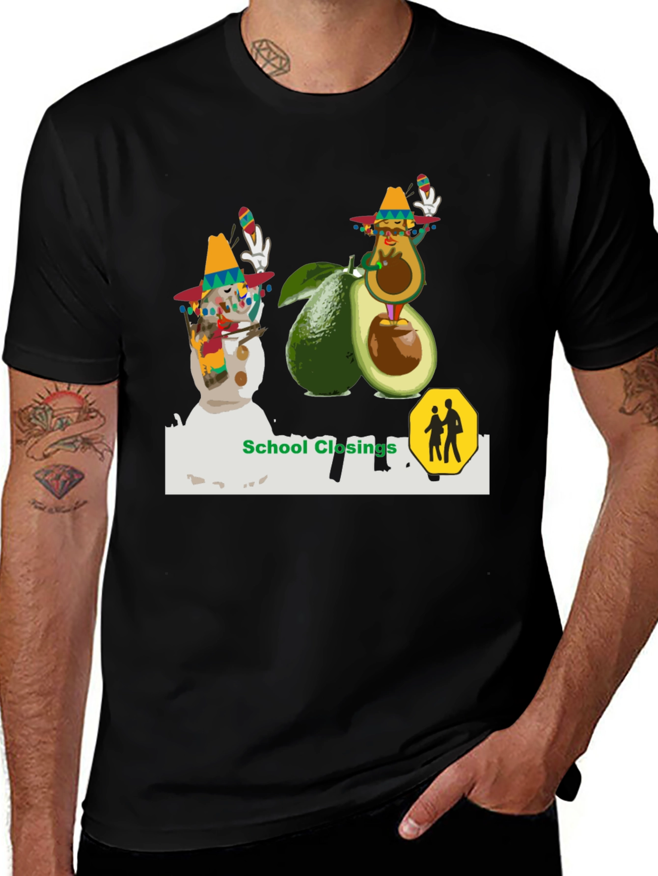 Festive Avocado & Snowman Graphic Tee