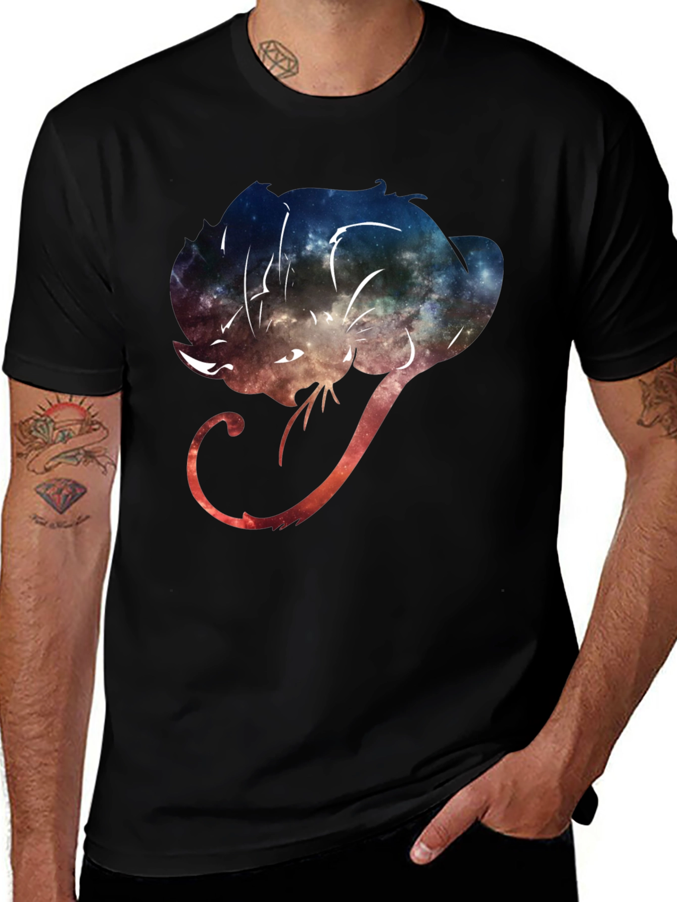 Cosmic Cat Graphic Tee - Stylish Black T-Shirt