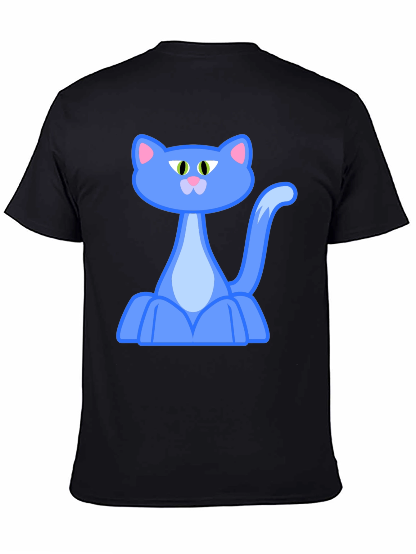 Cartoon Cat Graphic Tee - Black Cotton Blend