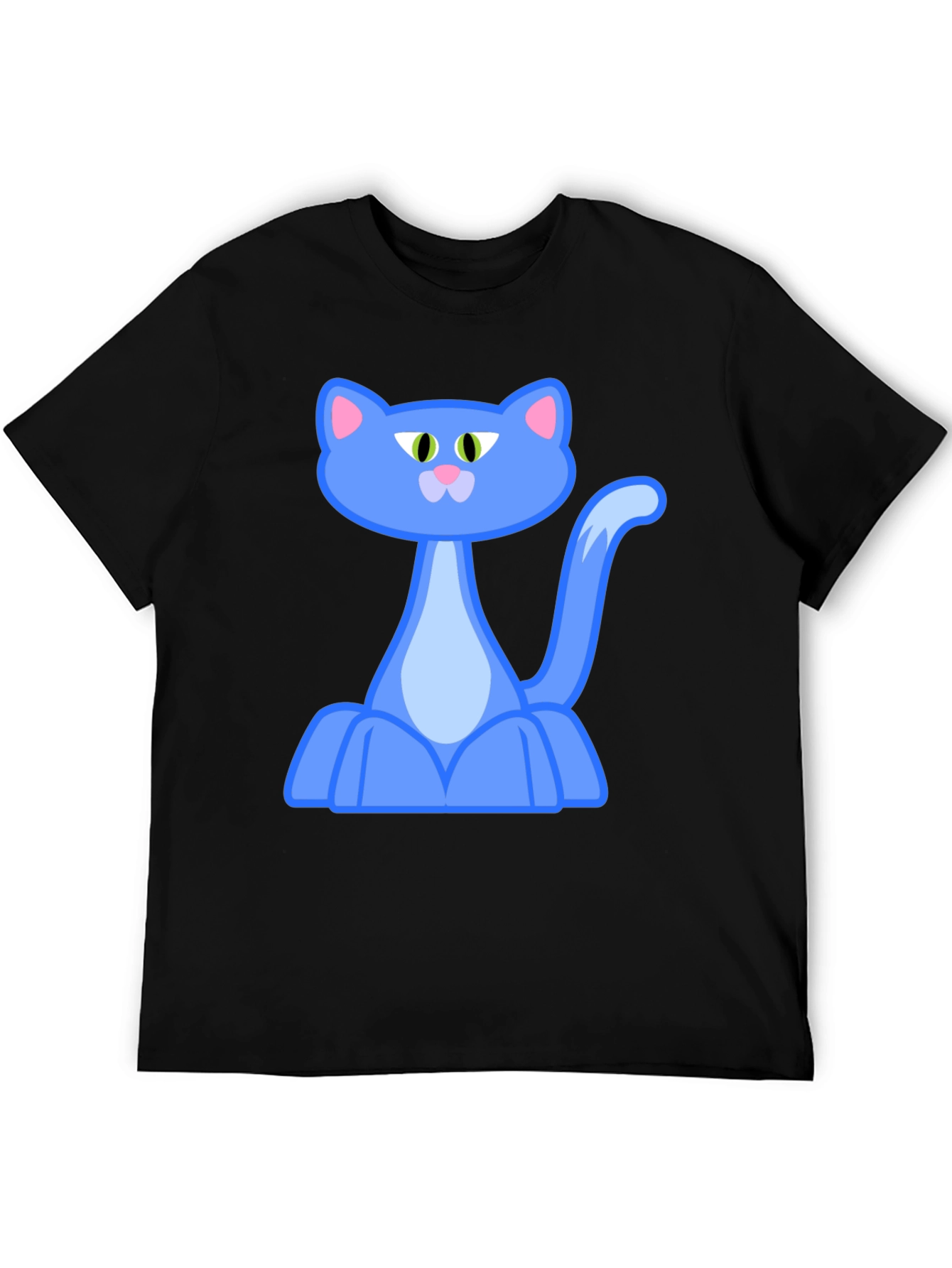 Cartoon Cat Graphic Tee - Black Cotton Blend