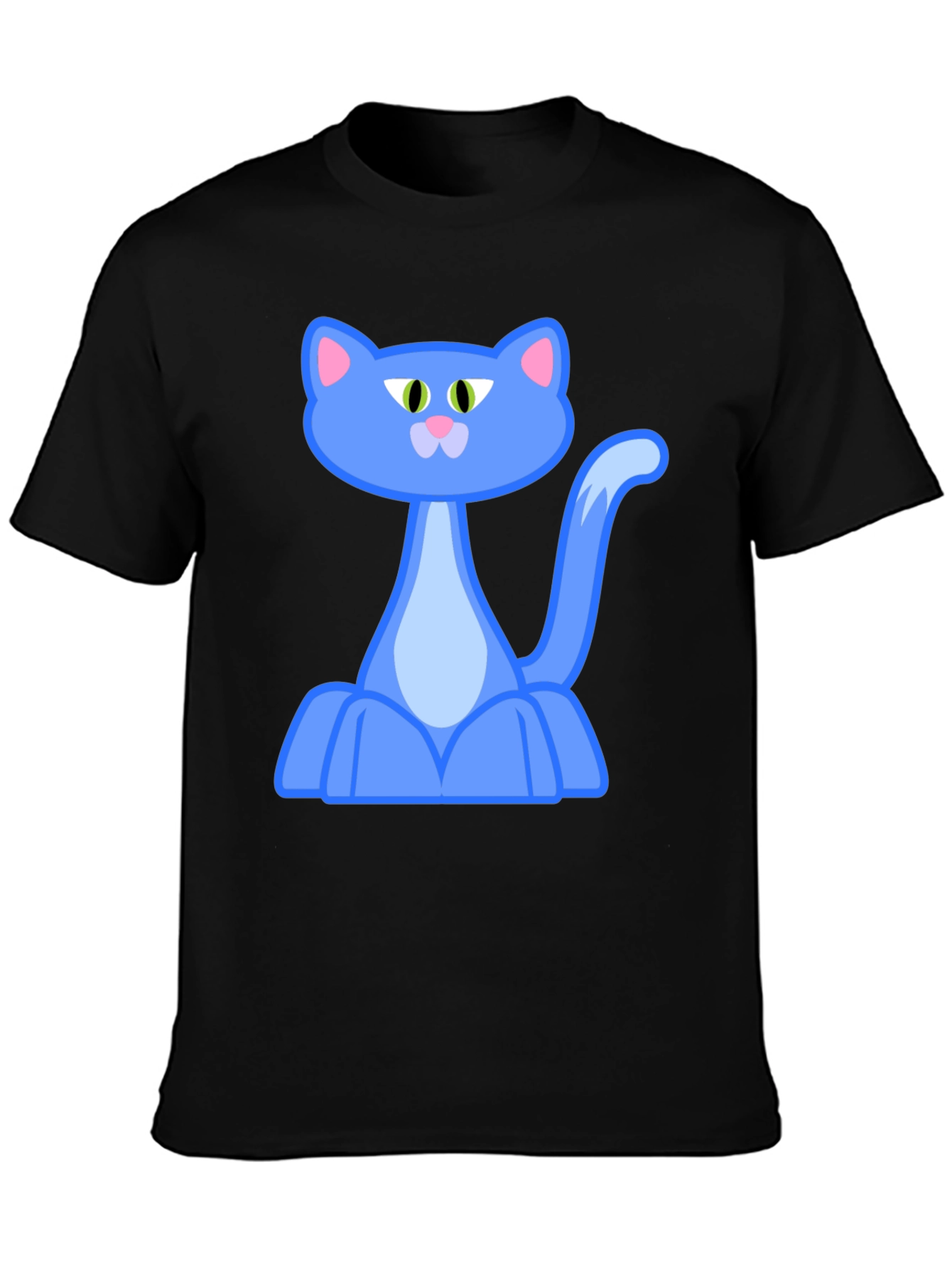 Cartoon Cat Graphic Tee - Black Cotton Blend