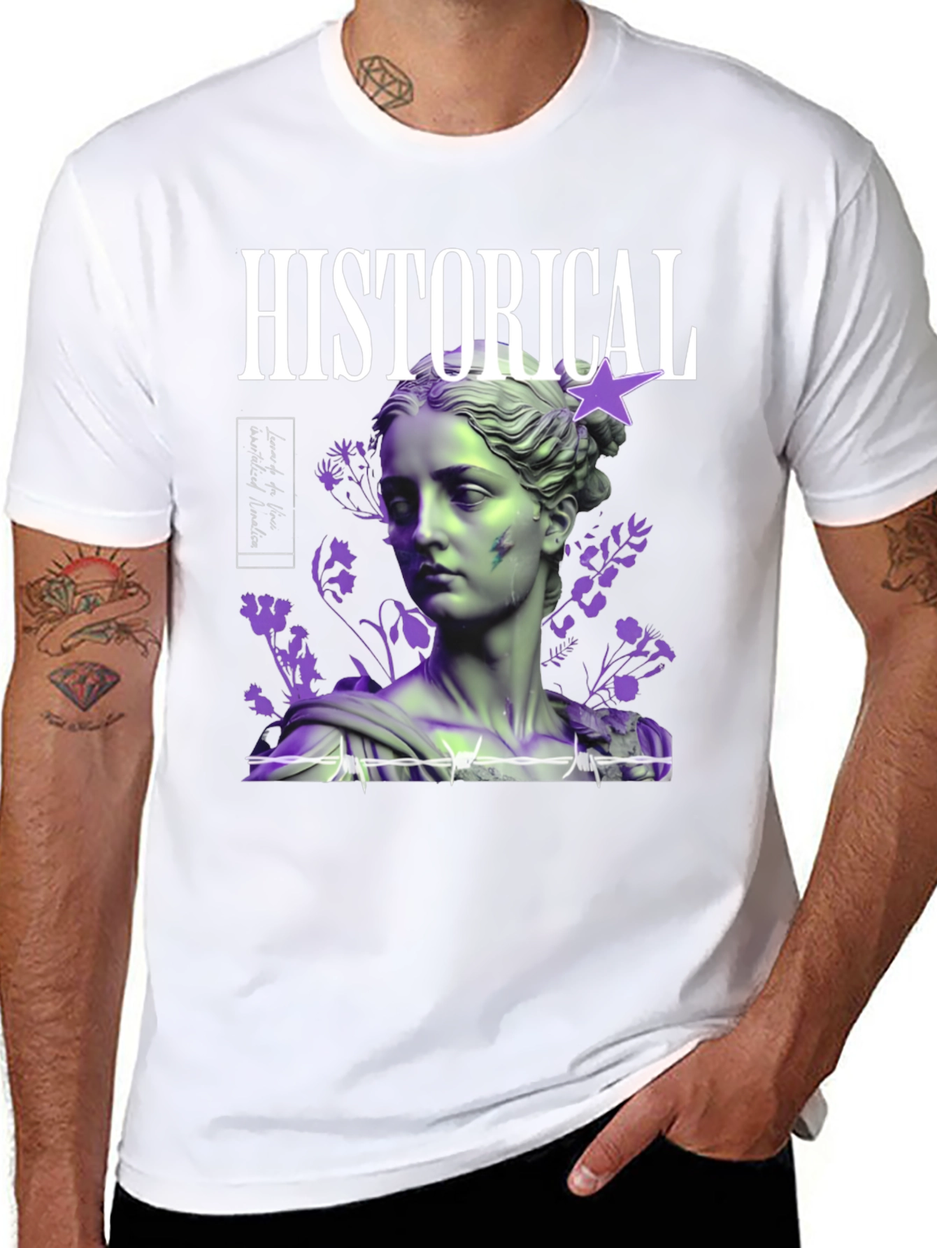 Historical Statue Graphic Print Black T-Shirt