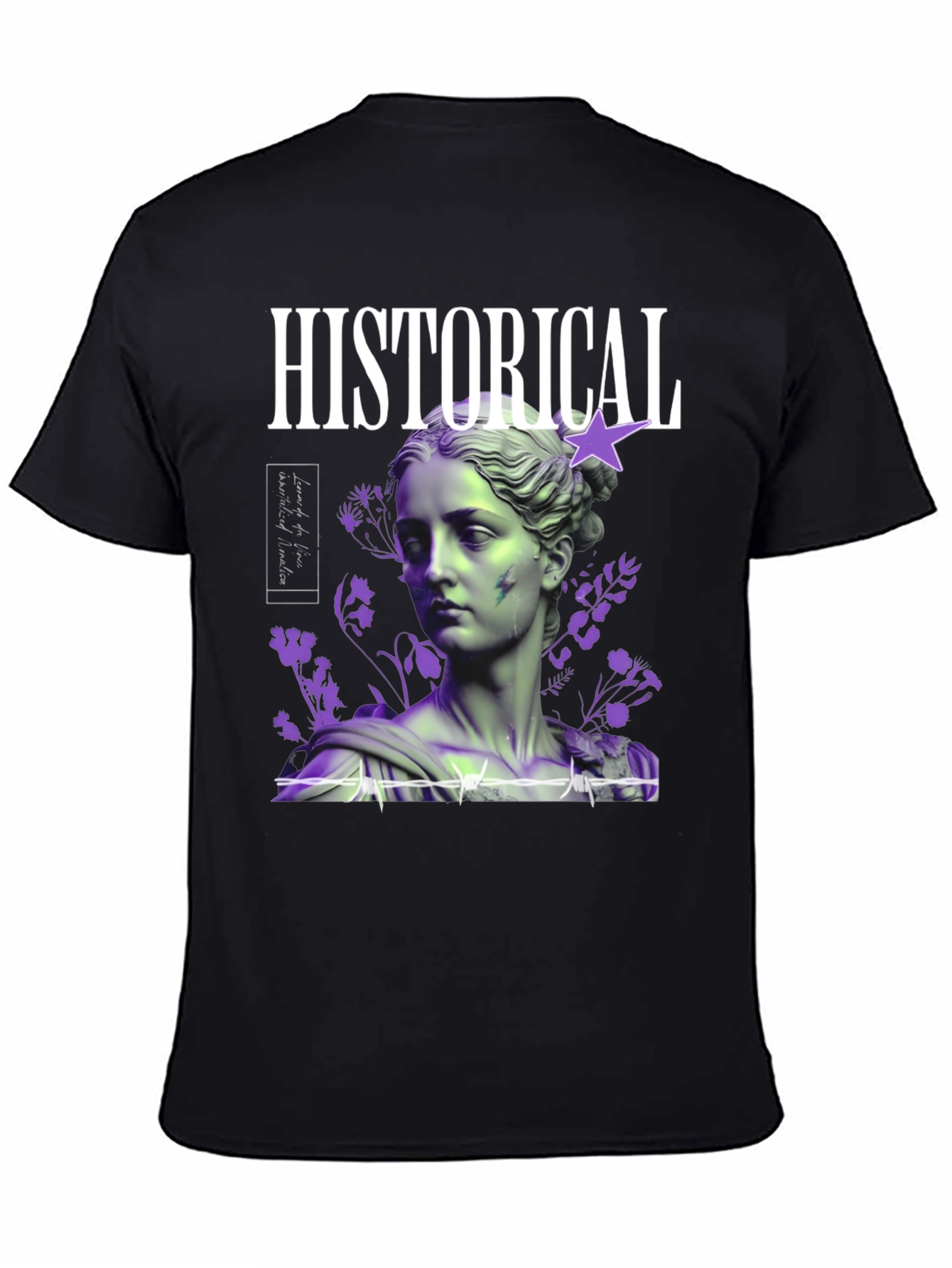 Historical Statue Graphic Print Black T-Shirt