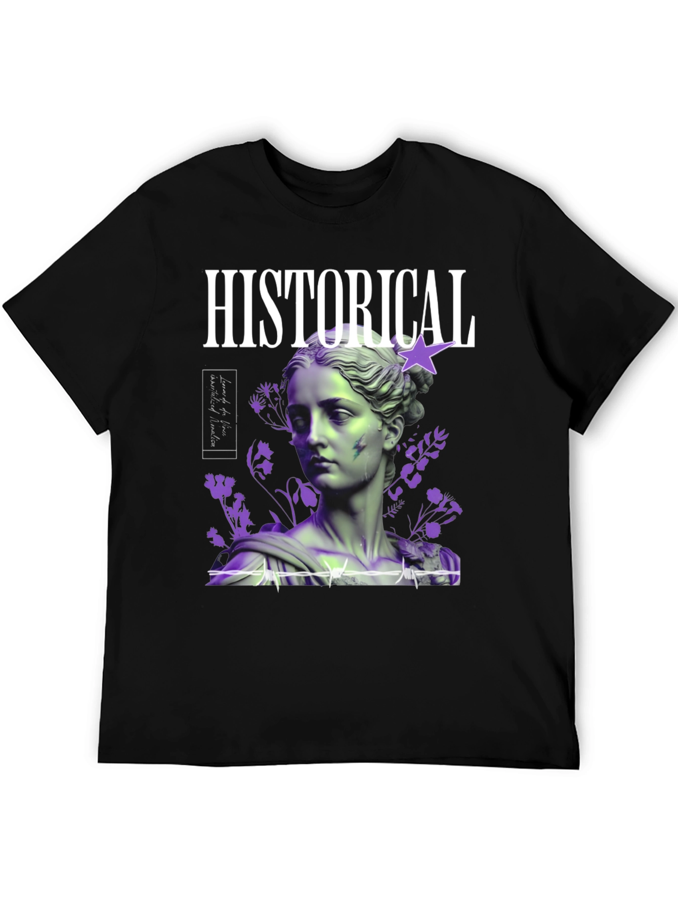 Historical Statue Graphic Print Black T-Shirt