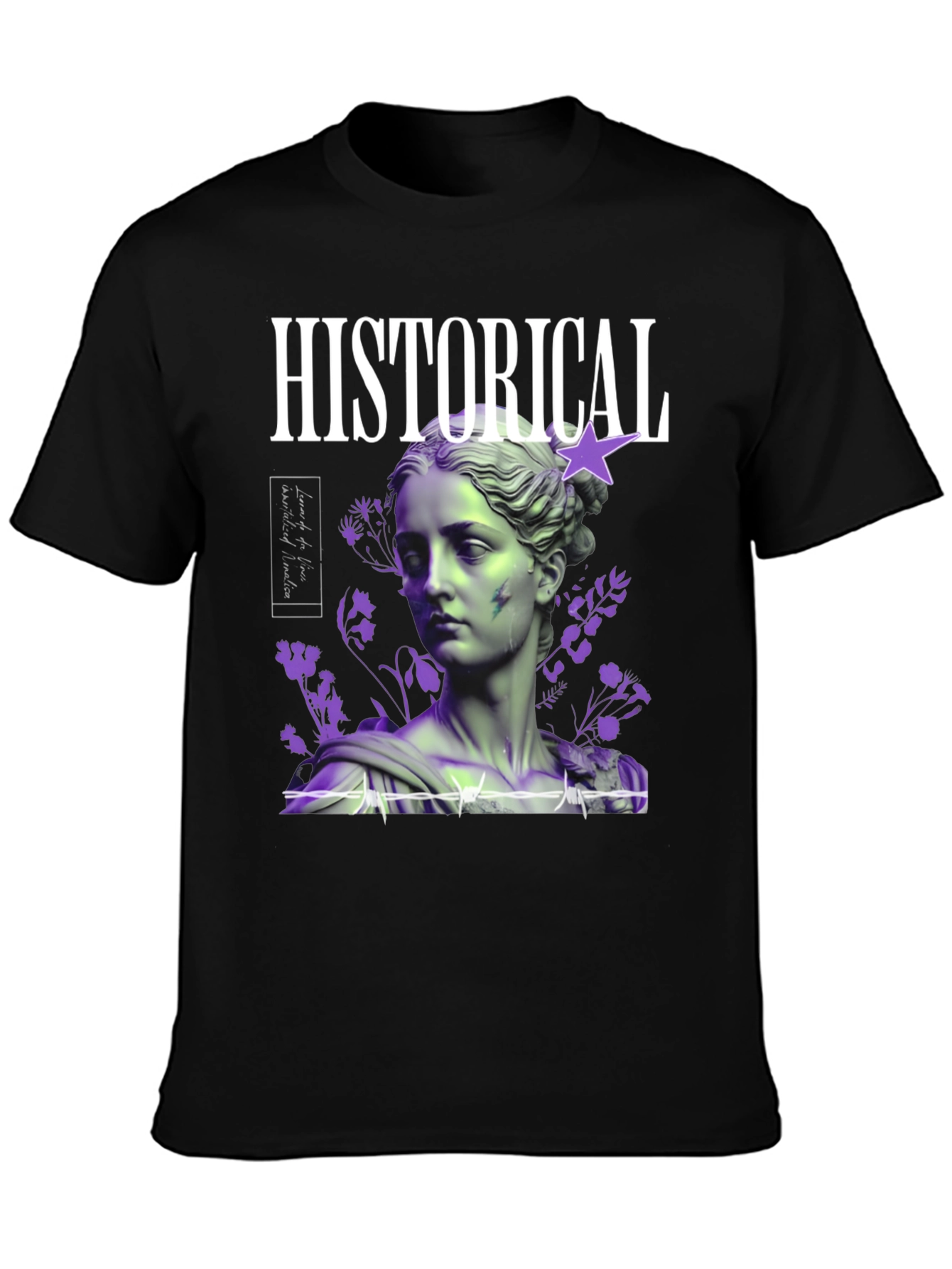 Historical Statue Graphic Print Black T-Shirt