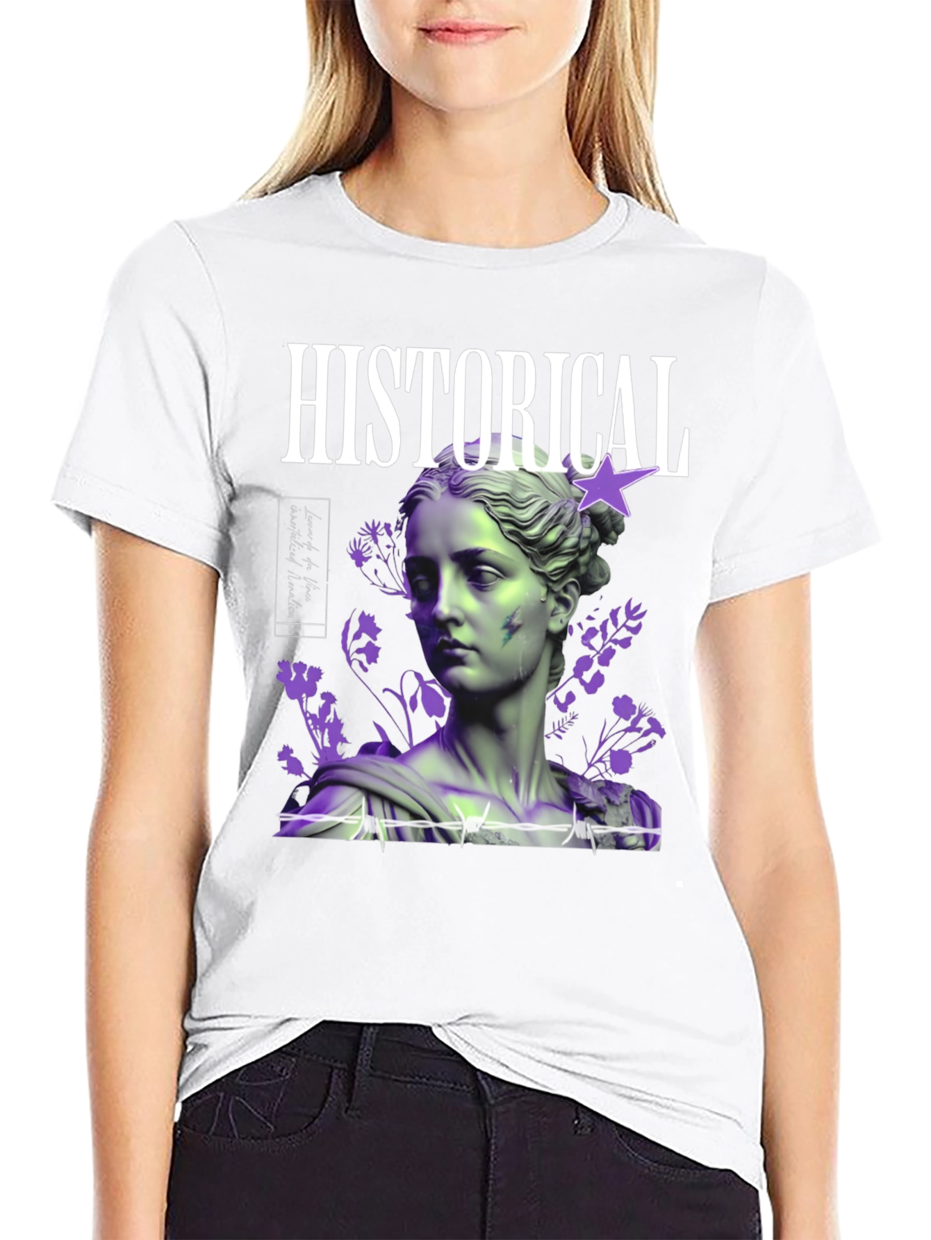 Historical Statue Graphic Print Black T-Shirt