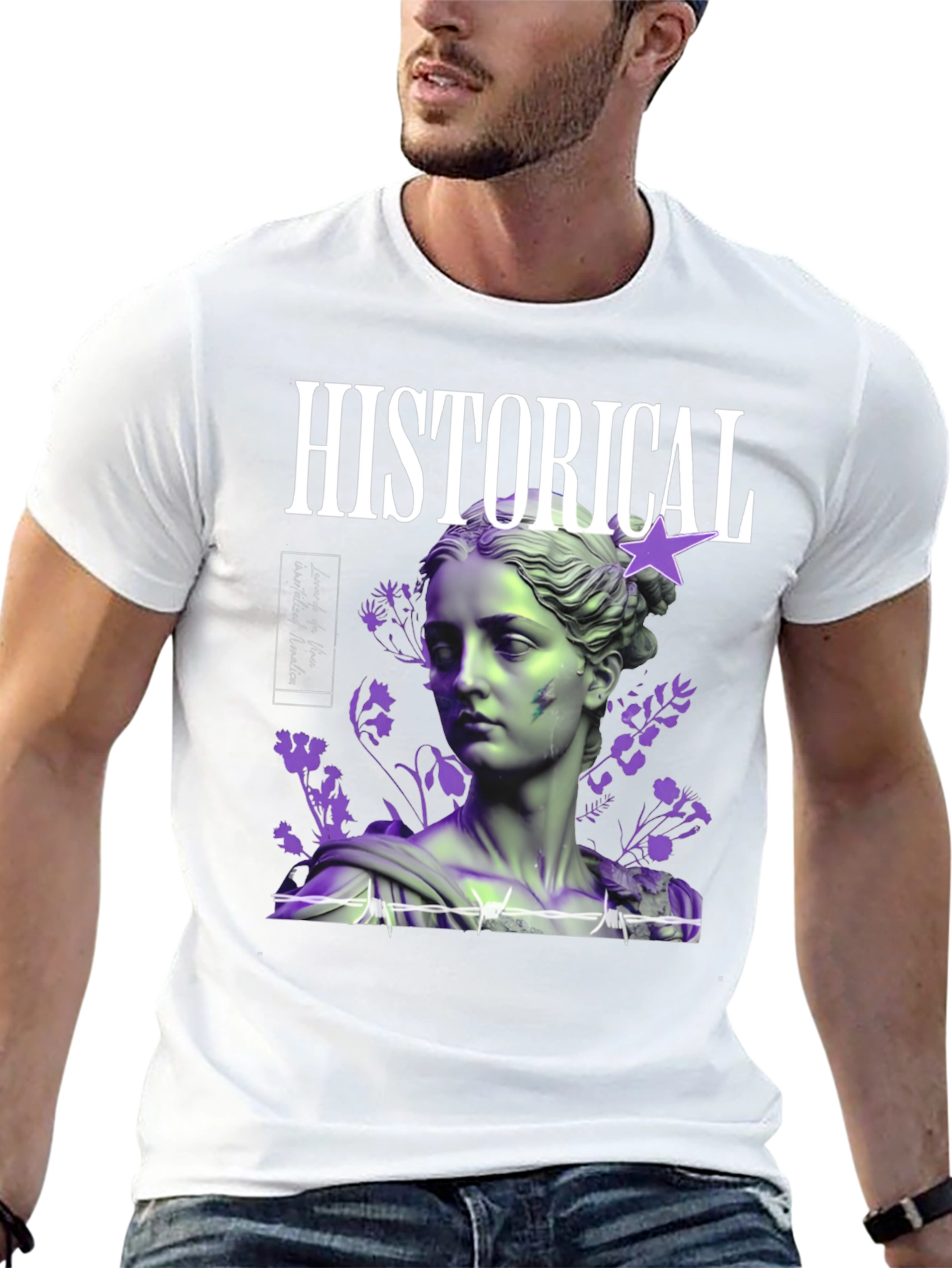 Historical Statue Graphic Print Black T-Shirt