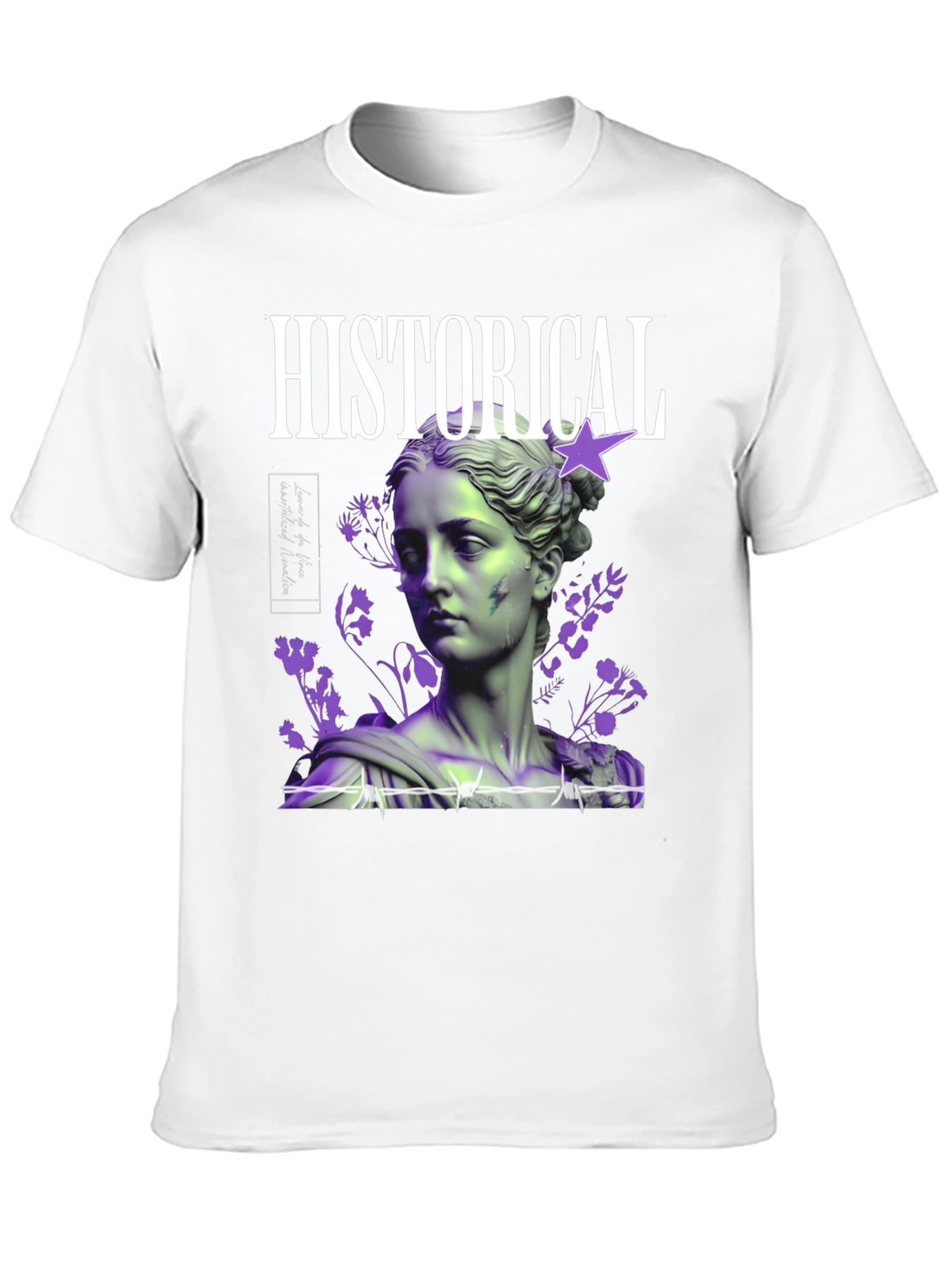 Historical Statue Graphic Print Black T-Shirt