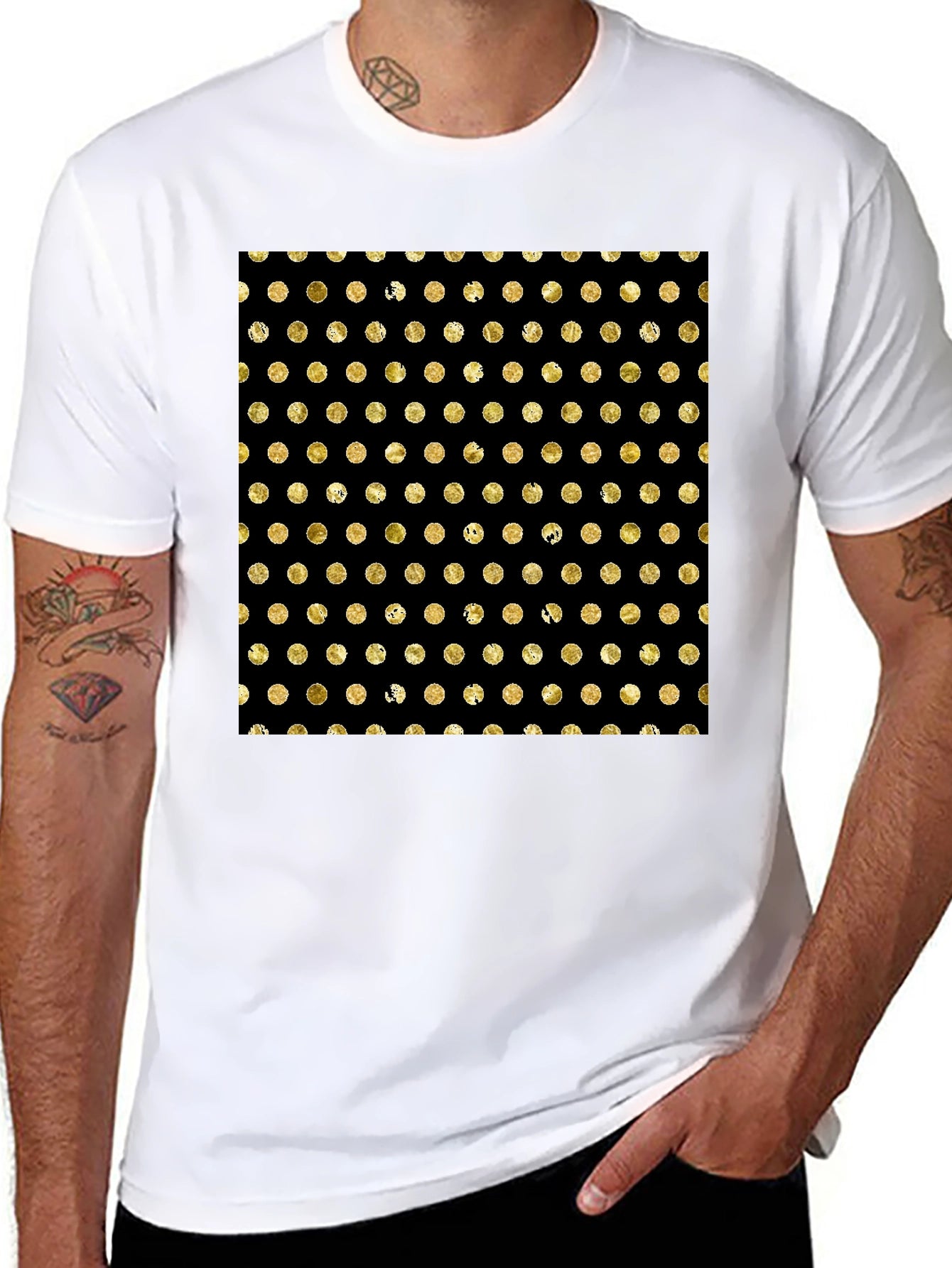 Polka Dot Pattern Tee - Black & Gold Design