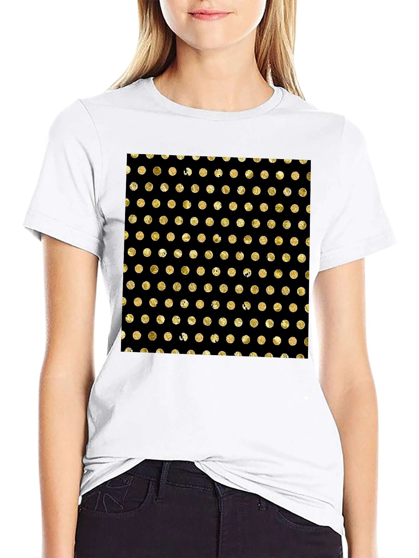 Polka Dot Pattern Tee - Black & Gold Design