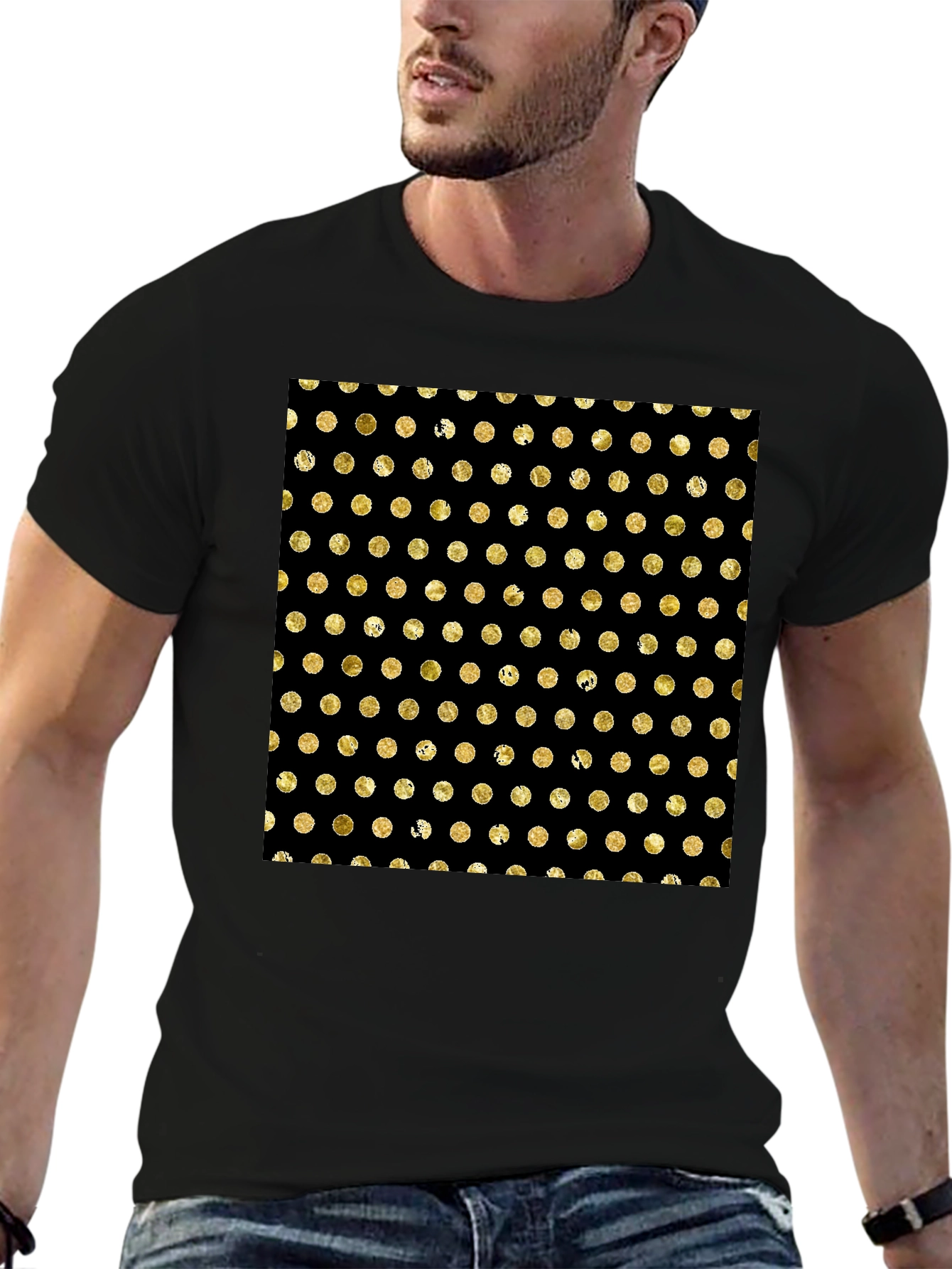 Polka Dot Pattern Tee - Black & Gold Design