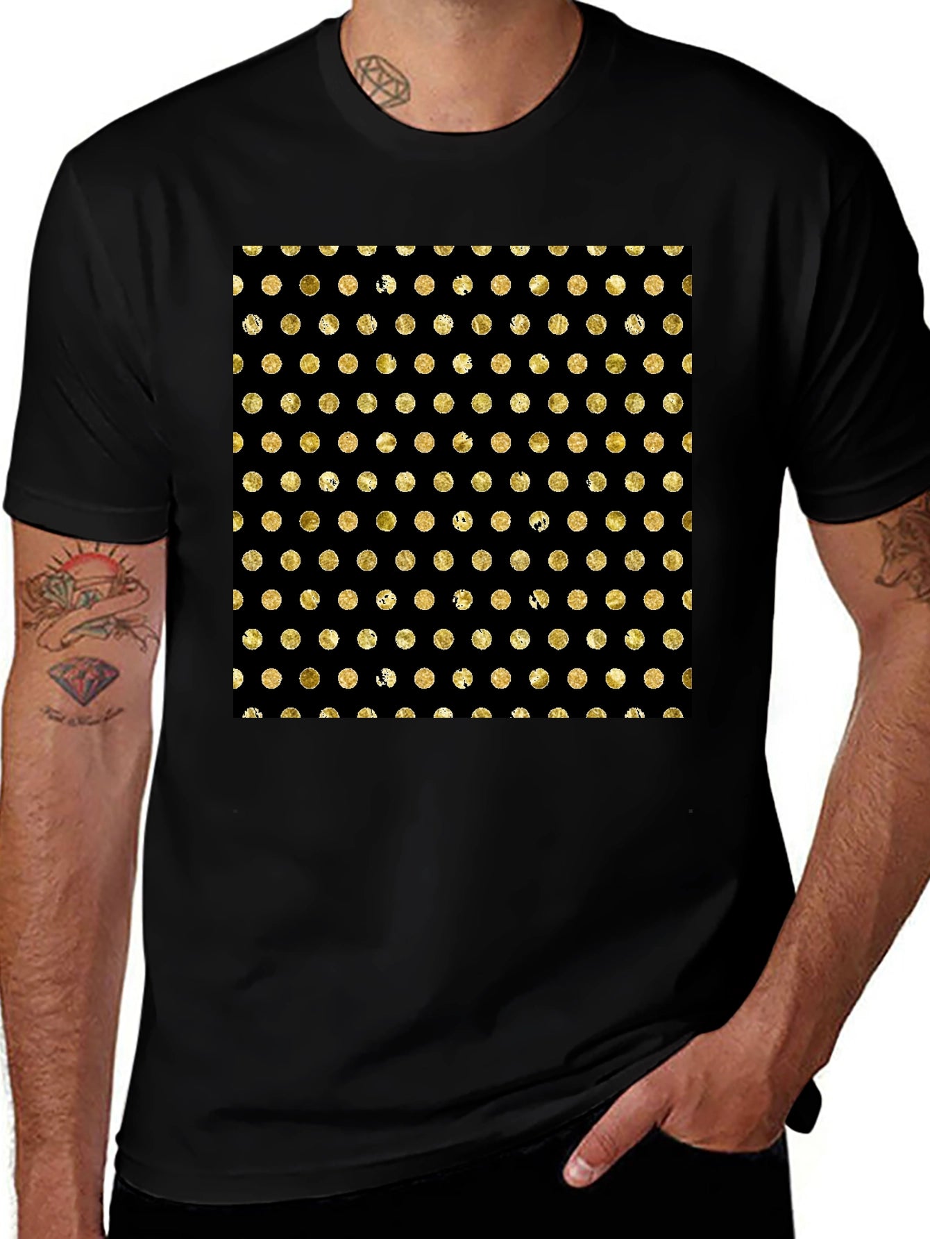 Polka Dot Pattern Tee - Black & Gold Design