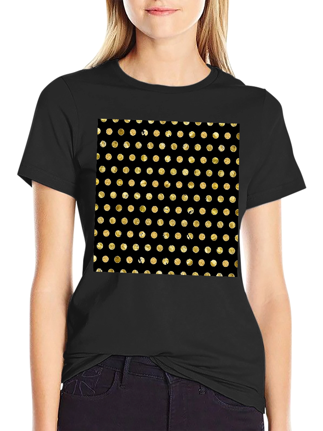 Polka Dot Pattern Tee - Black & Gold Design