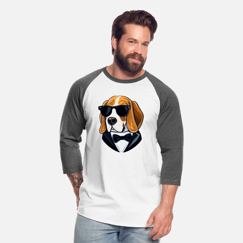 BEAGLE WEARING SUNGLASSES AND TUXEDO