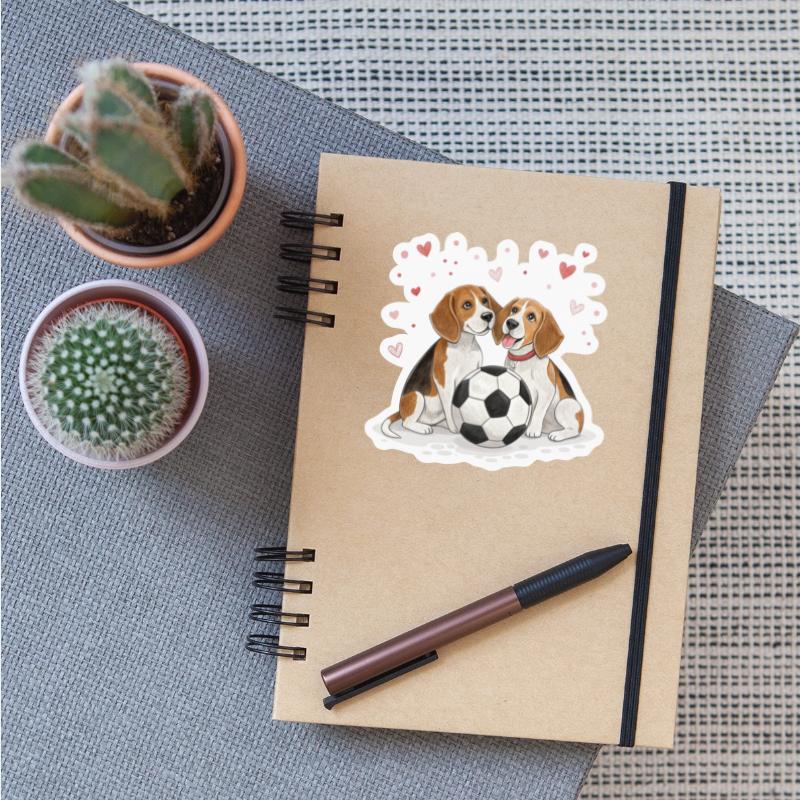 Beagles with soccer ball for Valentine's Day