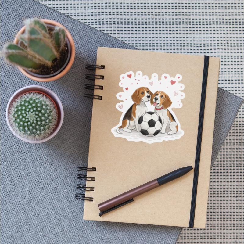Beagles with soccer ball for Valentine's Day