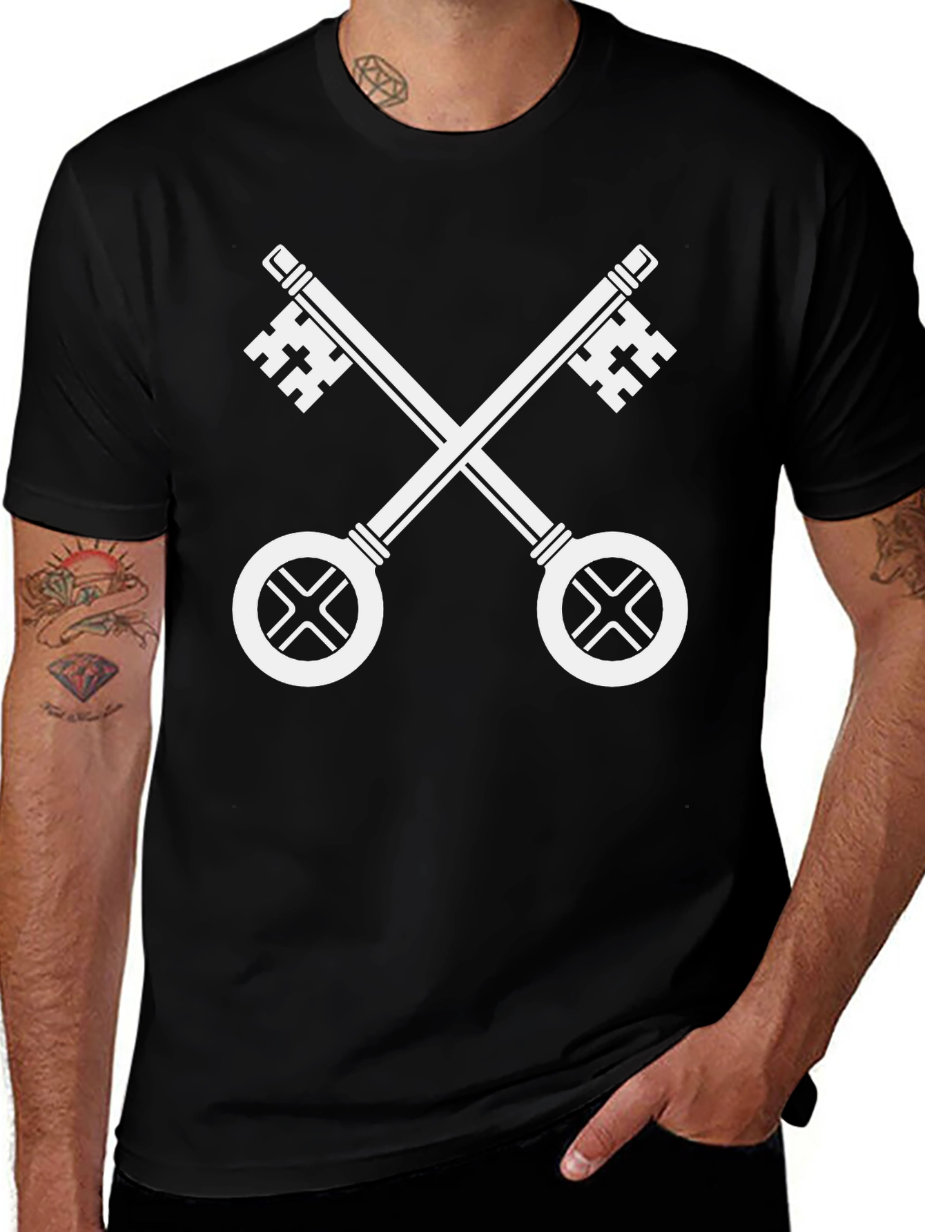 Crossed Keys Black T-Shirt - Papal Symbol