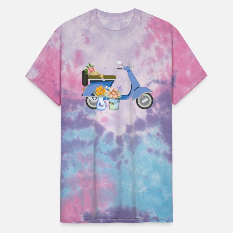 Blue Retro Scooter With Yellow Tulips Art