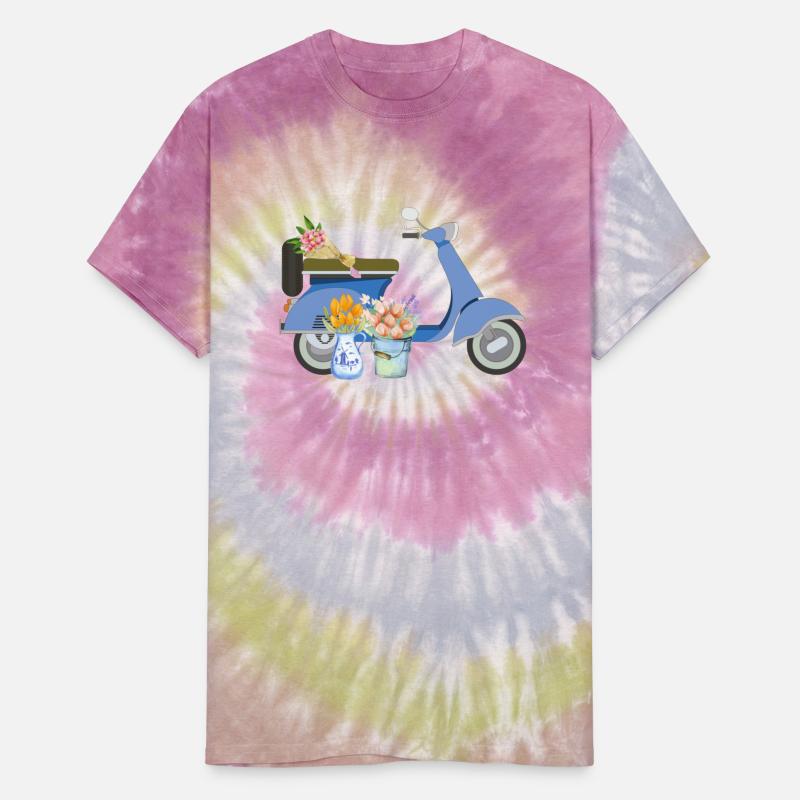 Blue Retro Scooter With Yellow Tulips Art