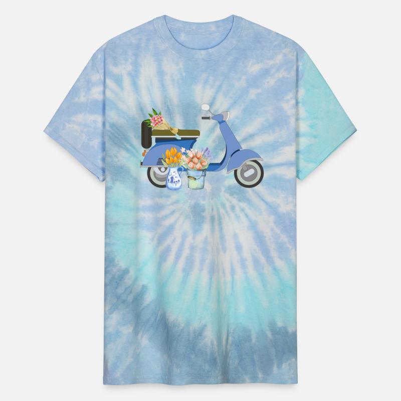 Blue Retro Scooter With Yellow Tulips Art