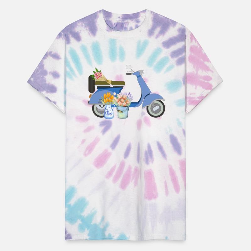 Blue Retro Scooter With Yellow Tulips Art