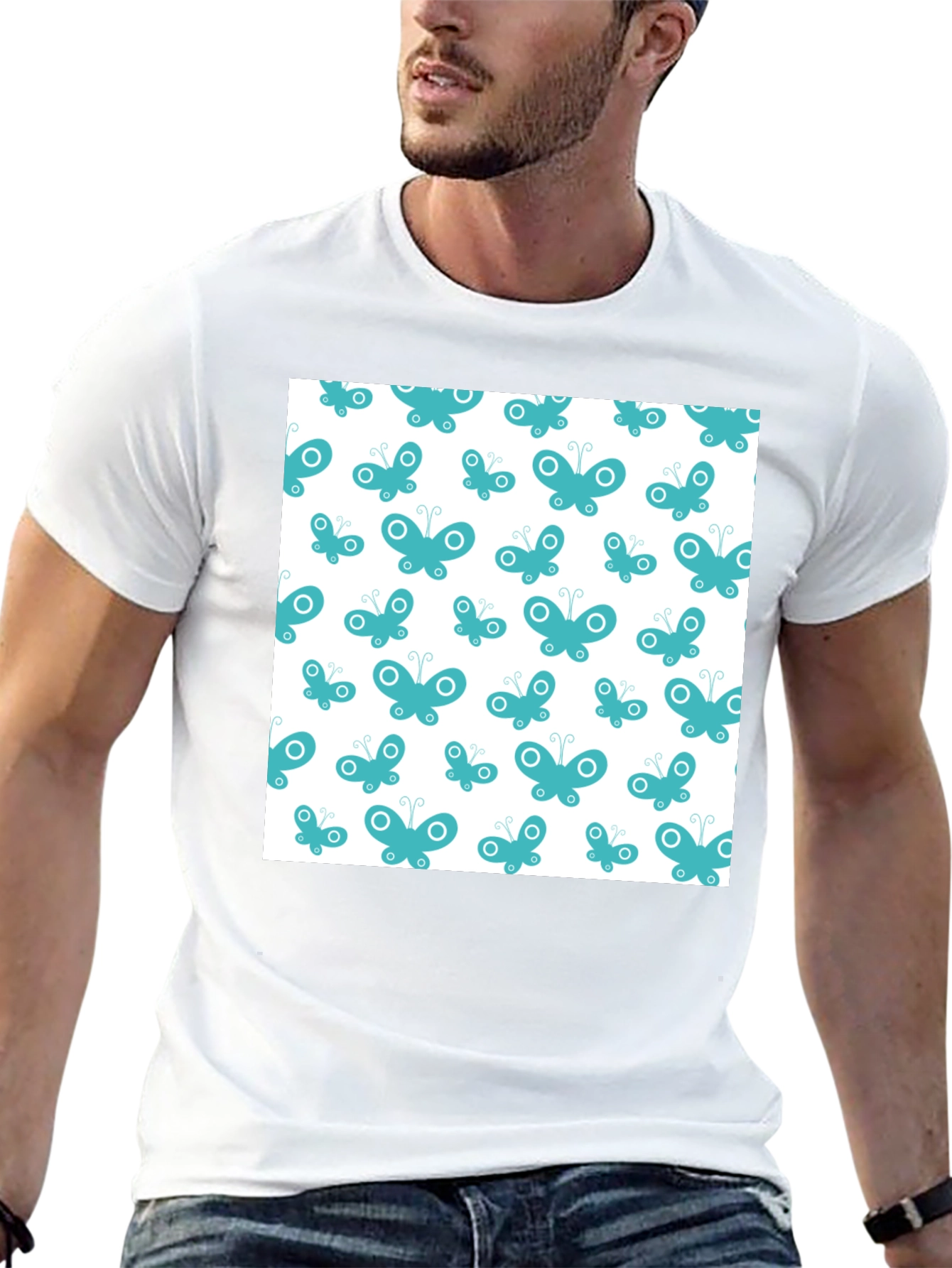Butterfly Pattern T-Shirt - Black