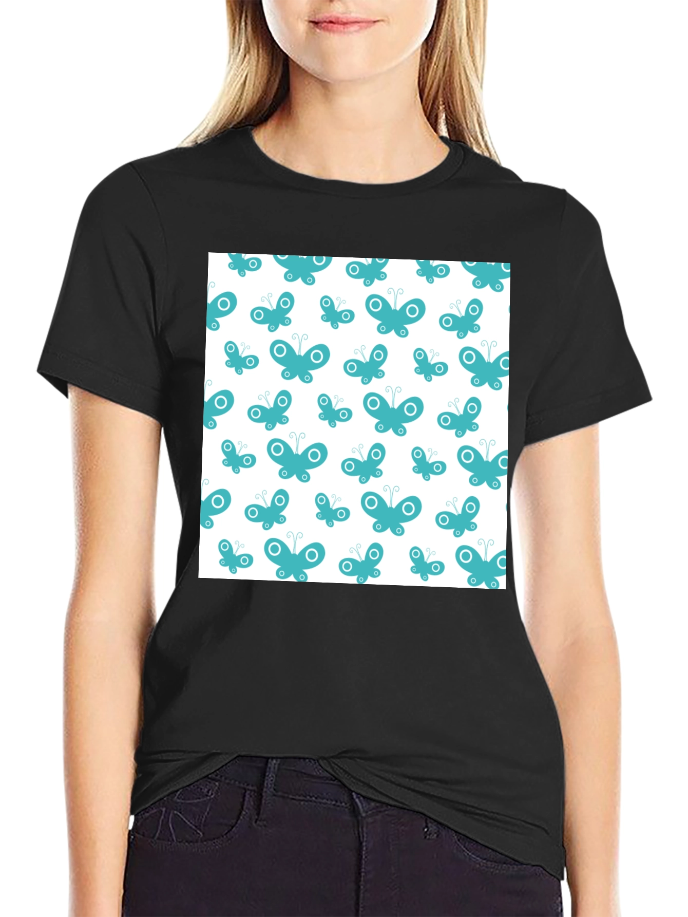 Butterfly Pattern T-Shirt - Black