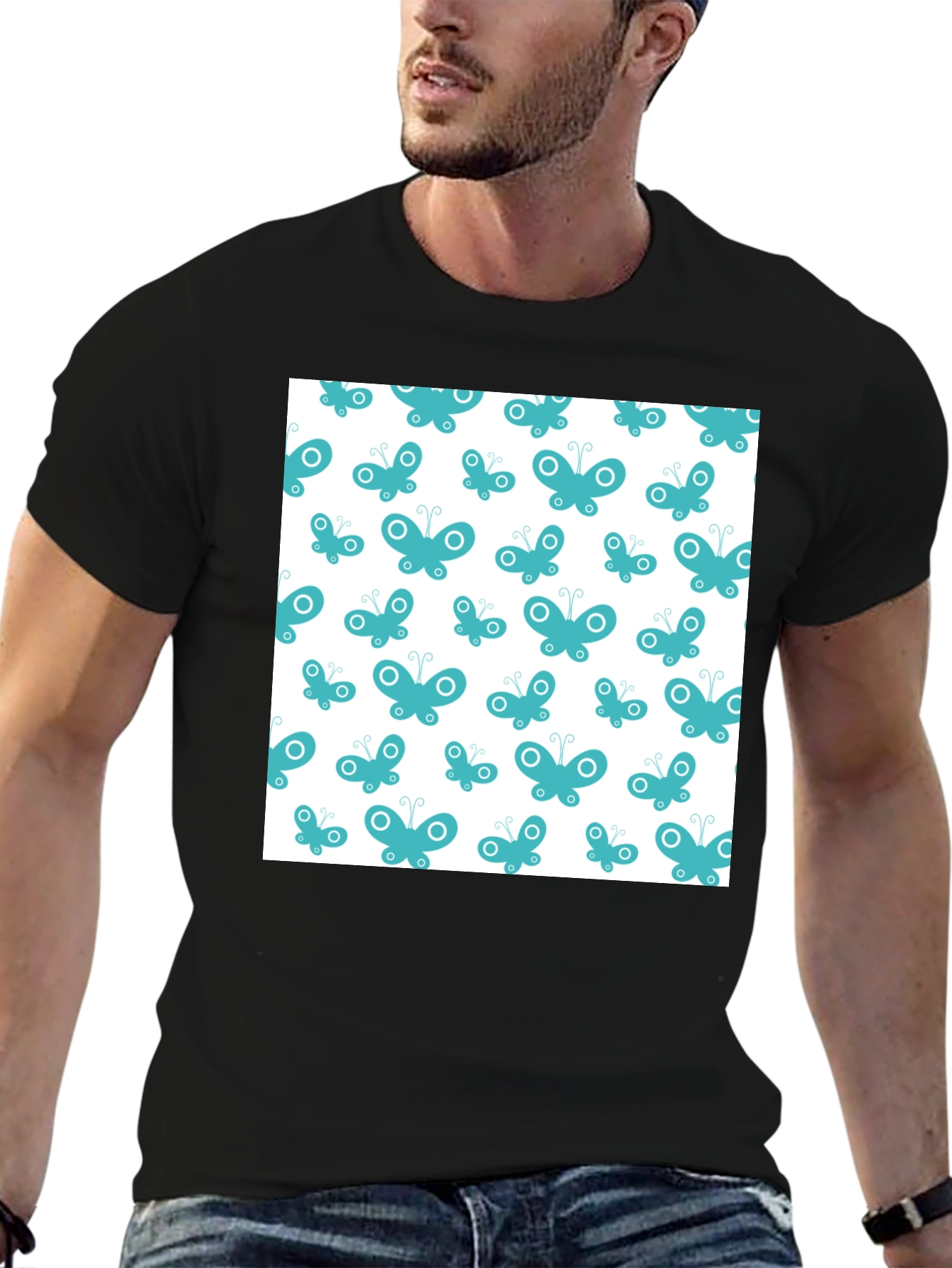 Butterfly Pattern T-Shirt - Black