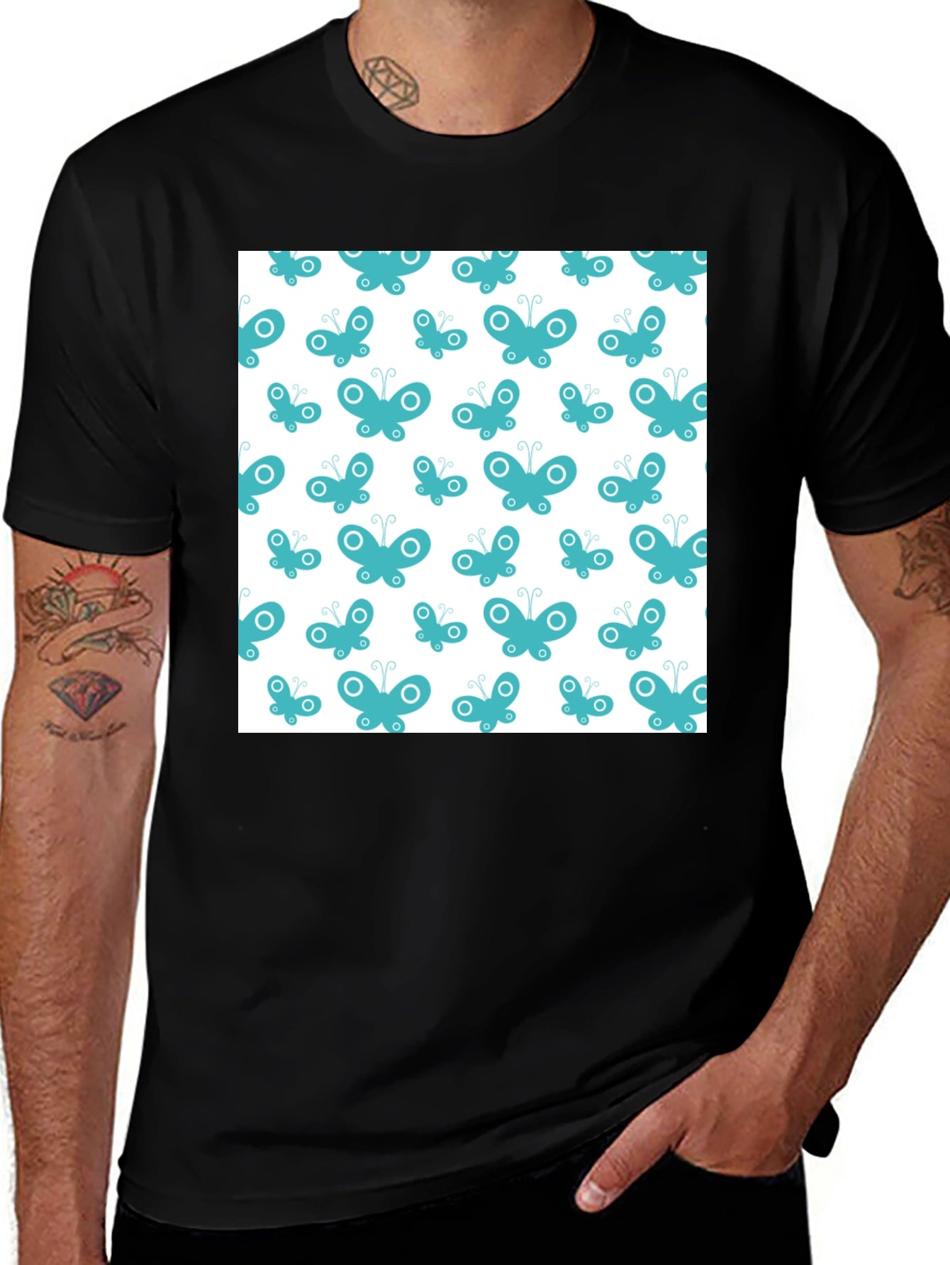 Butterfly Pattern T-Shirt - Black