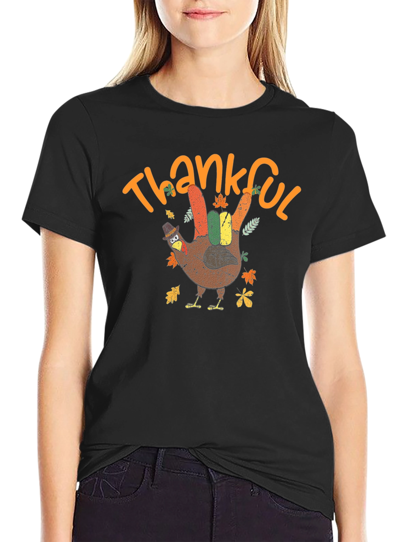 Thankful Turkey Hand T-Shirt Thanksgiving Graphic Tee