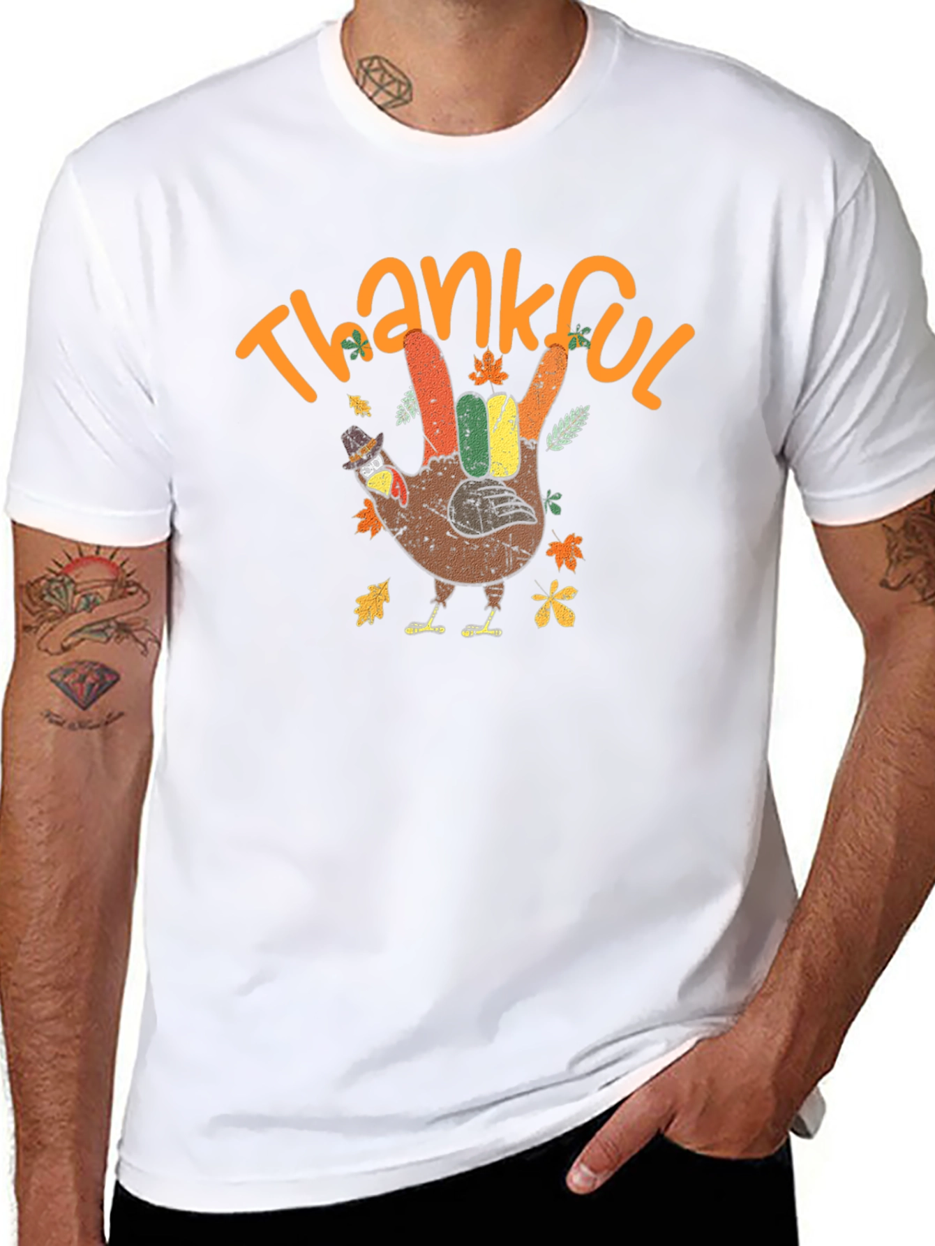 Thankful Turkey Hand T-Shirt Thanksgiving Graphic Tee