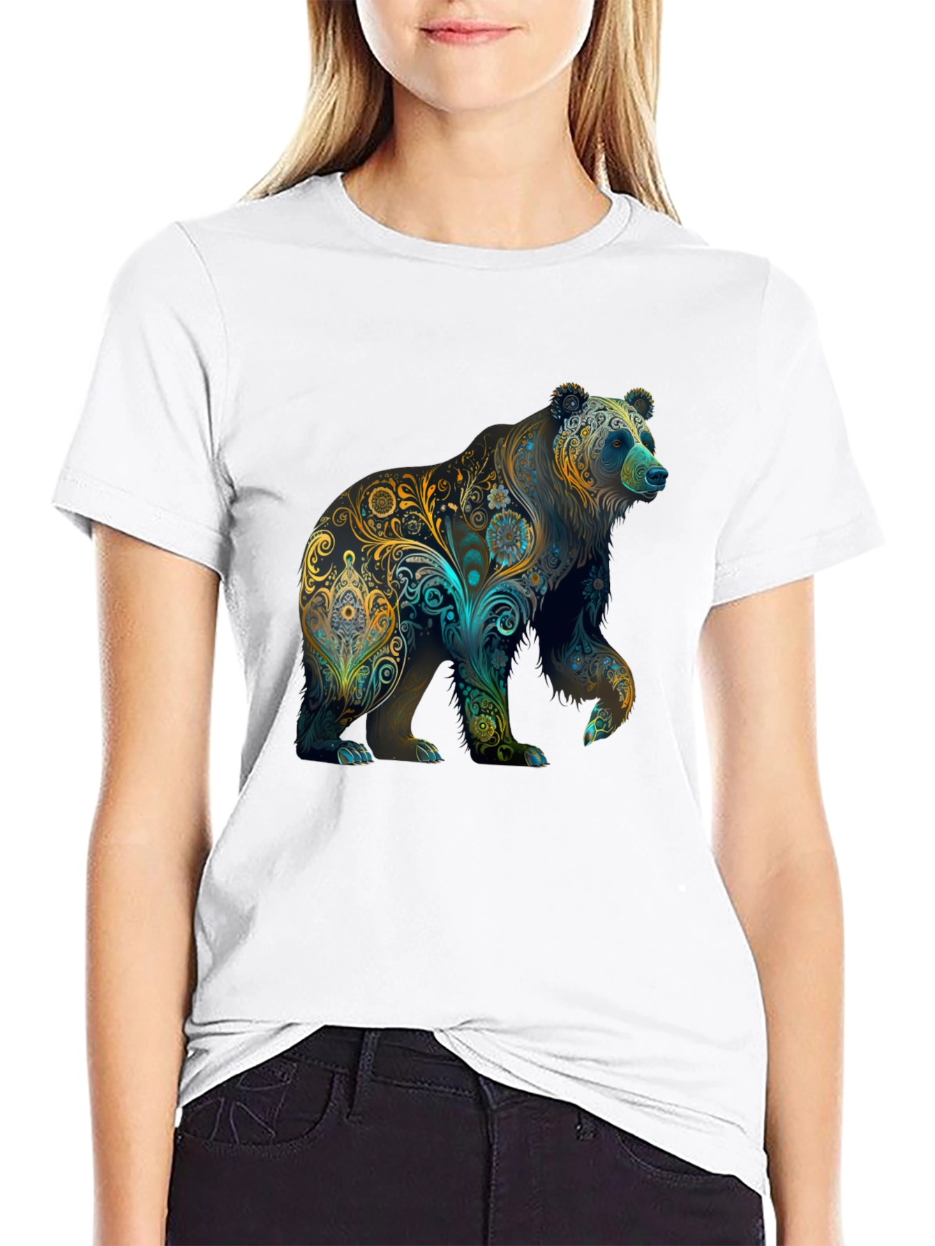 Floral Bear Graphic Tee - Black