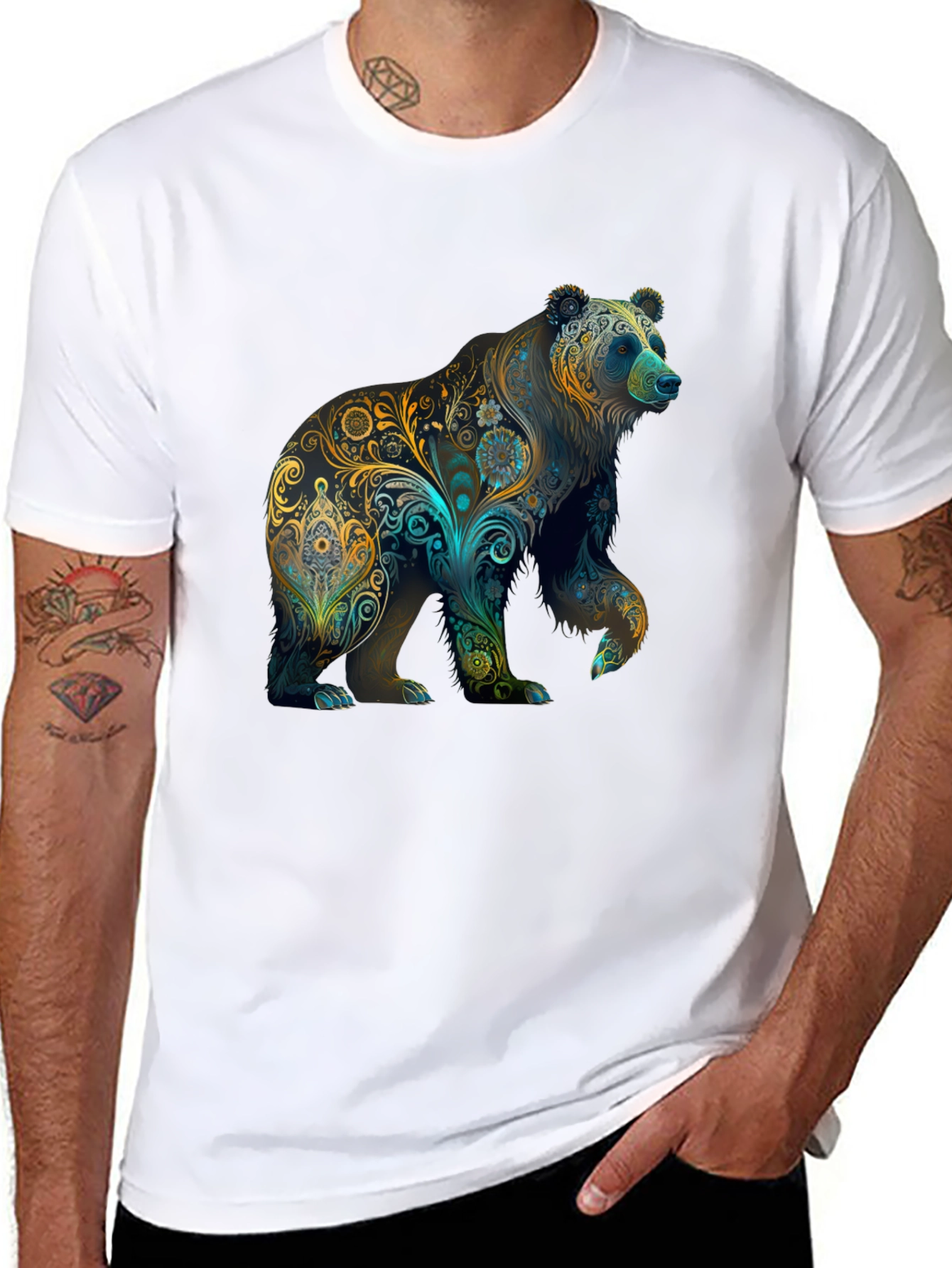 Floral Bear Graphic Tee - Black