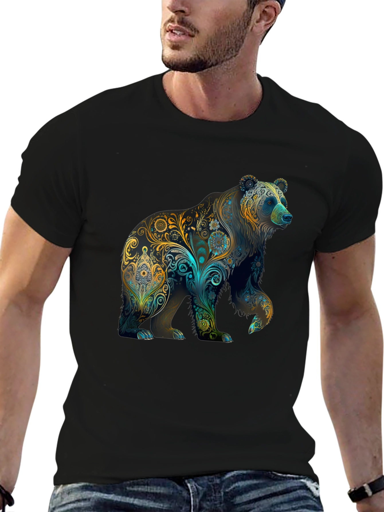 Floral Bear Graphic Tee - Black