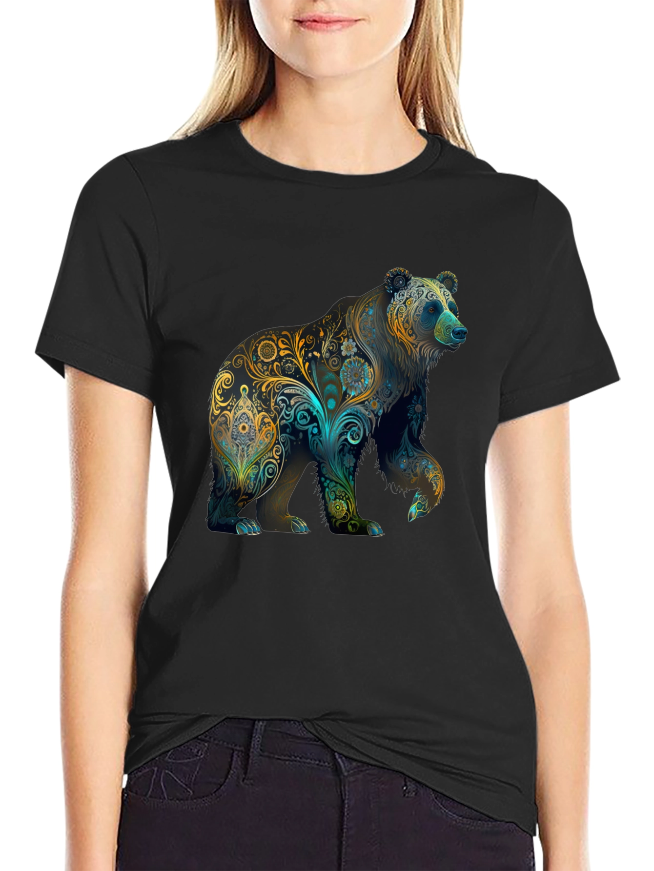 Floral Bear Graphic Tee - Black