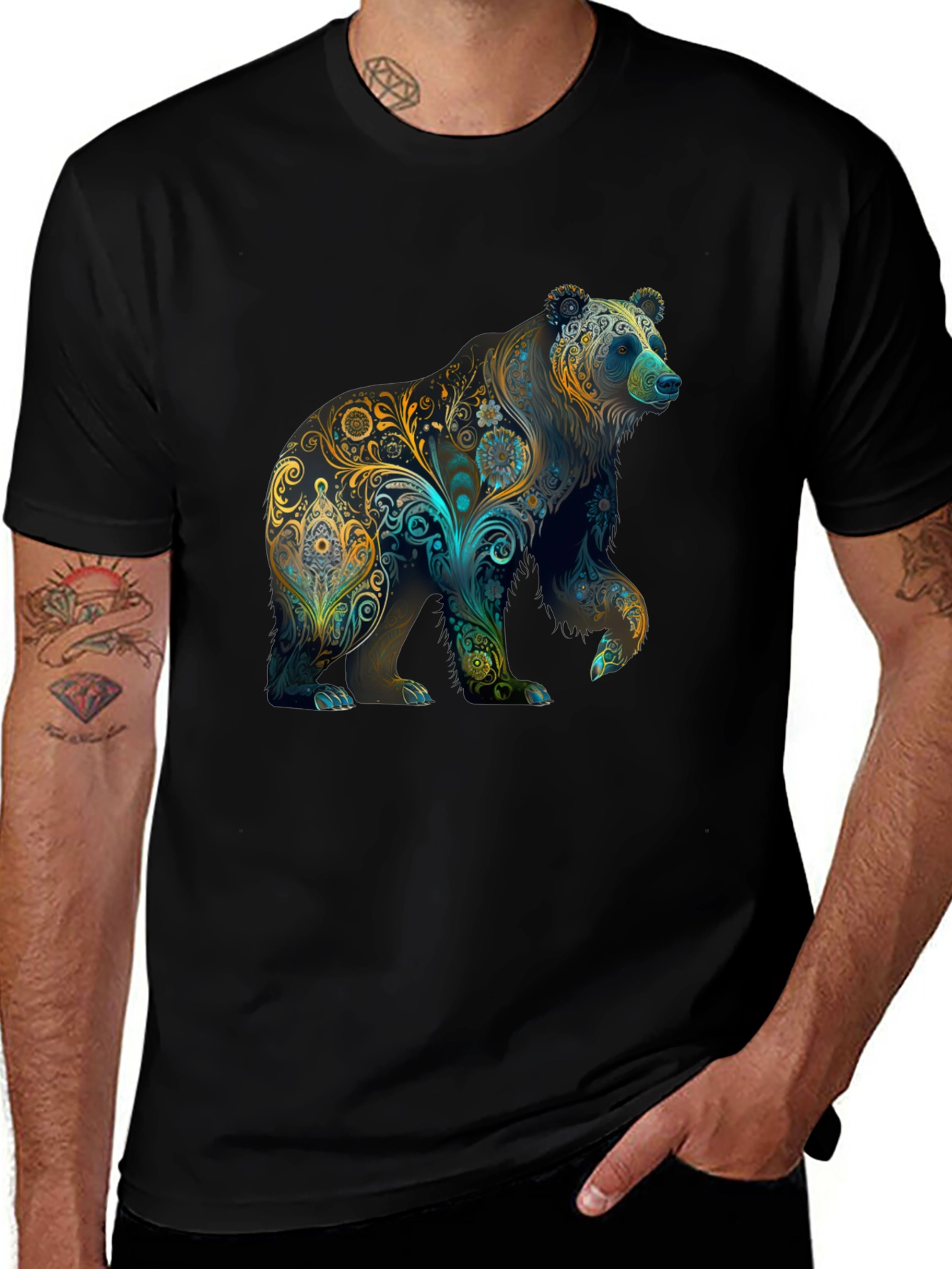 Floral Bear Graphic Tee - Black