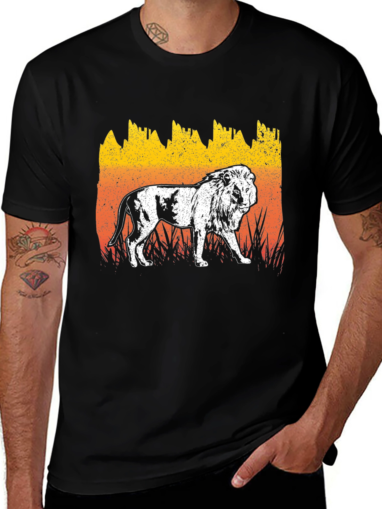 Lion Graphic Tee - Distressed Sunset Design