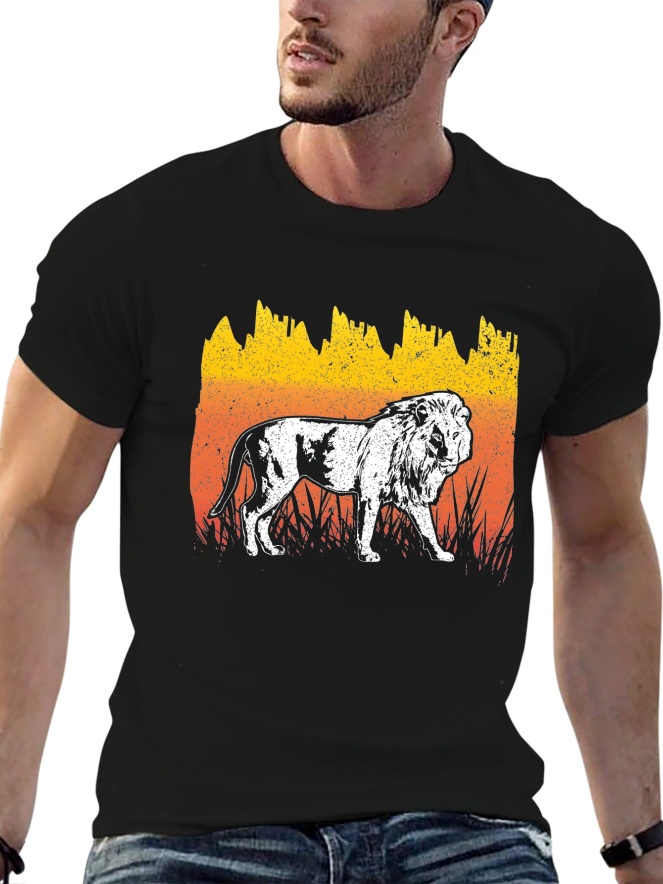 Lion Graphic Tee - Distressed Sunset Design