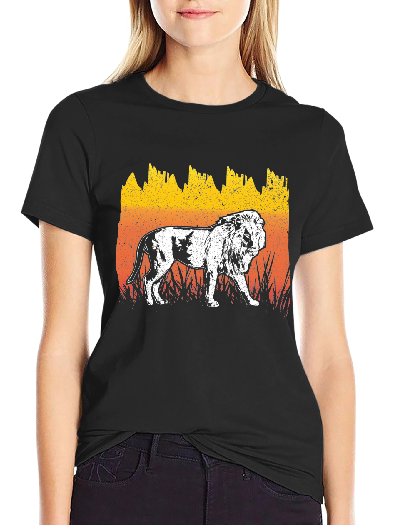 Lion Graphic Tee - Distressed Sunset Design
