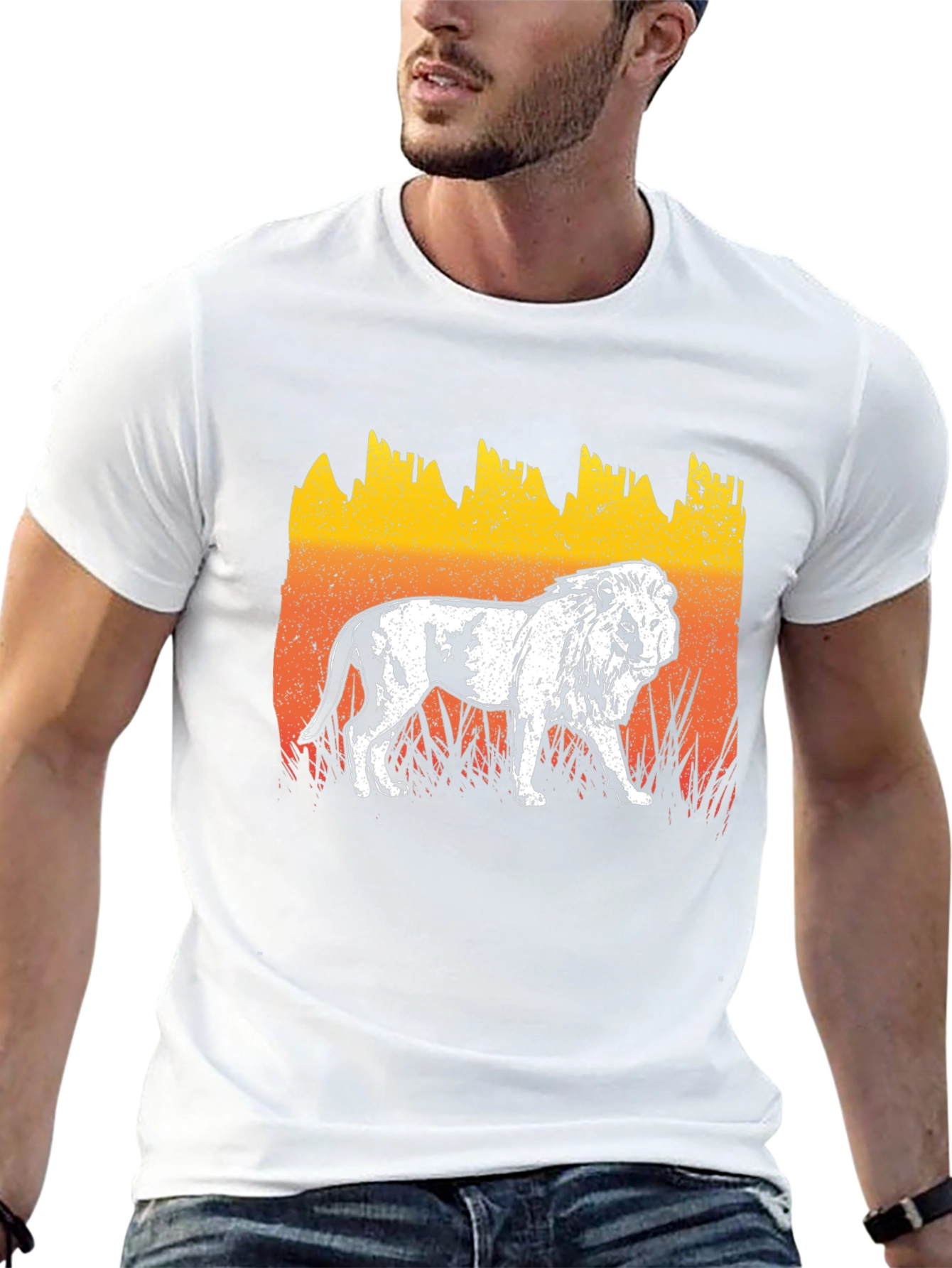 Lion Graphic Tee - Distressed Sunset Design